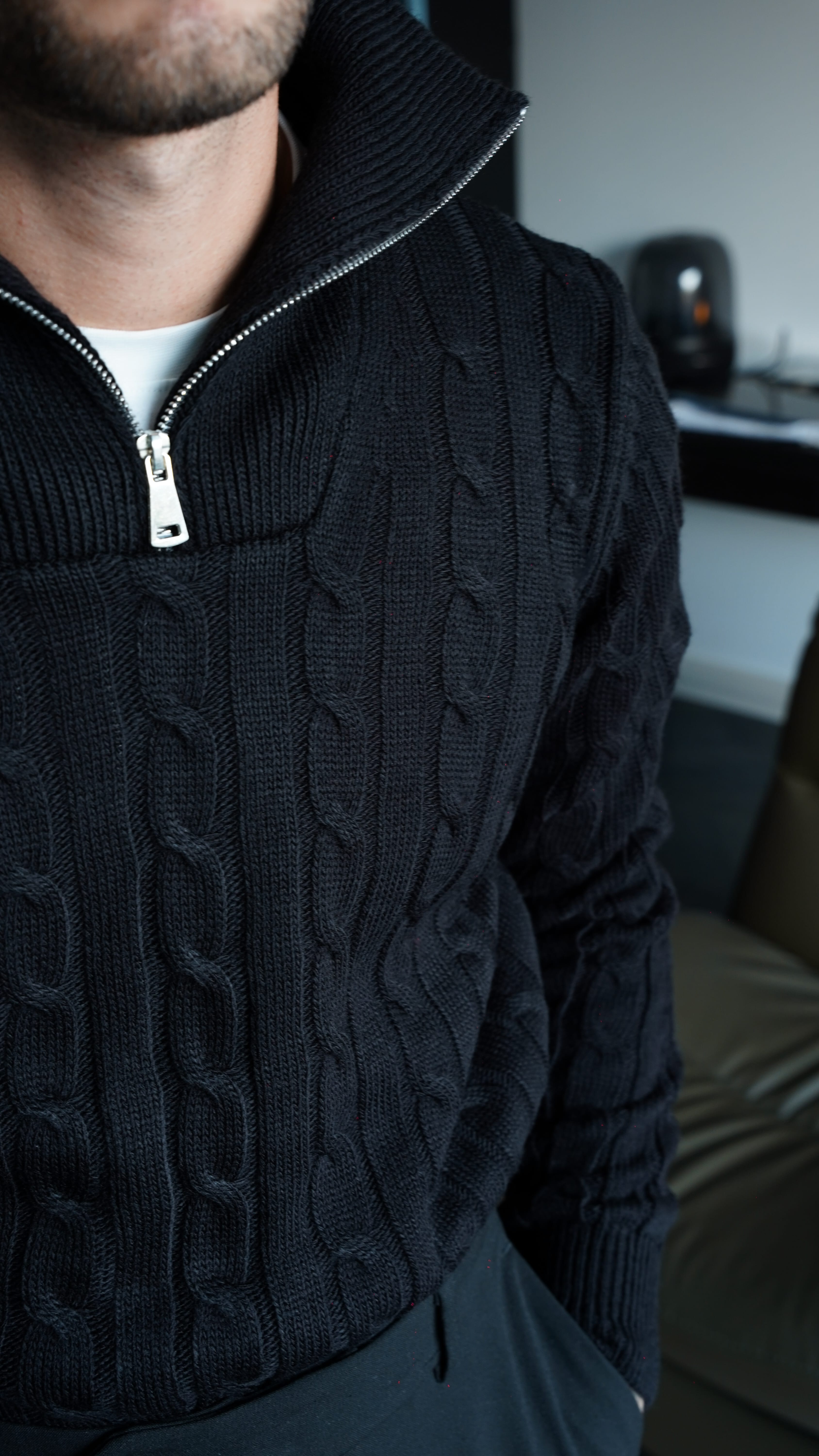 Oxford Balıkçı Fermuarlı Siyah Kazak FW5843