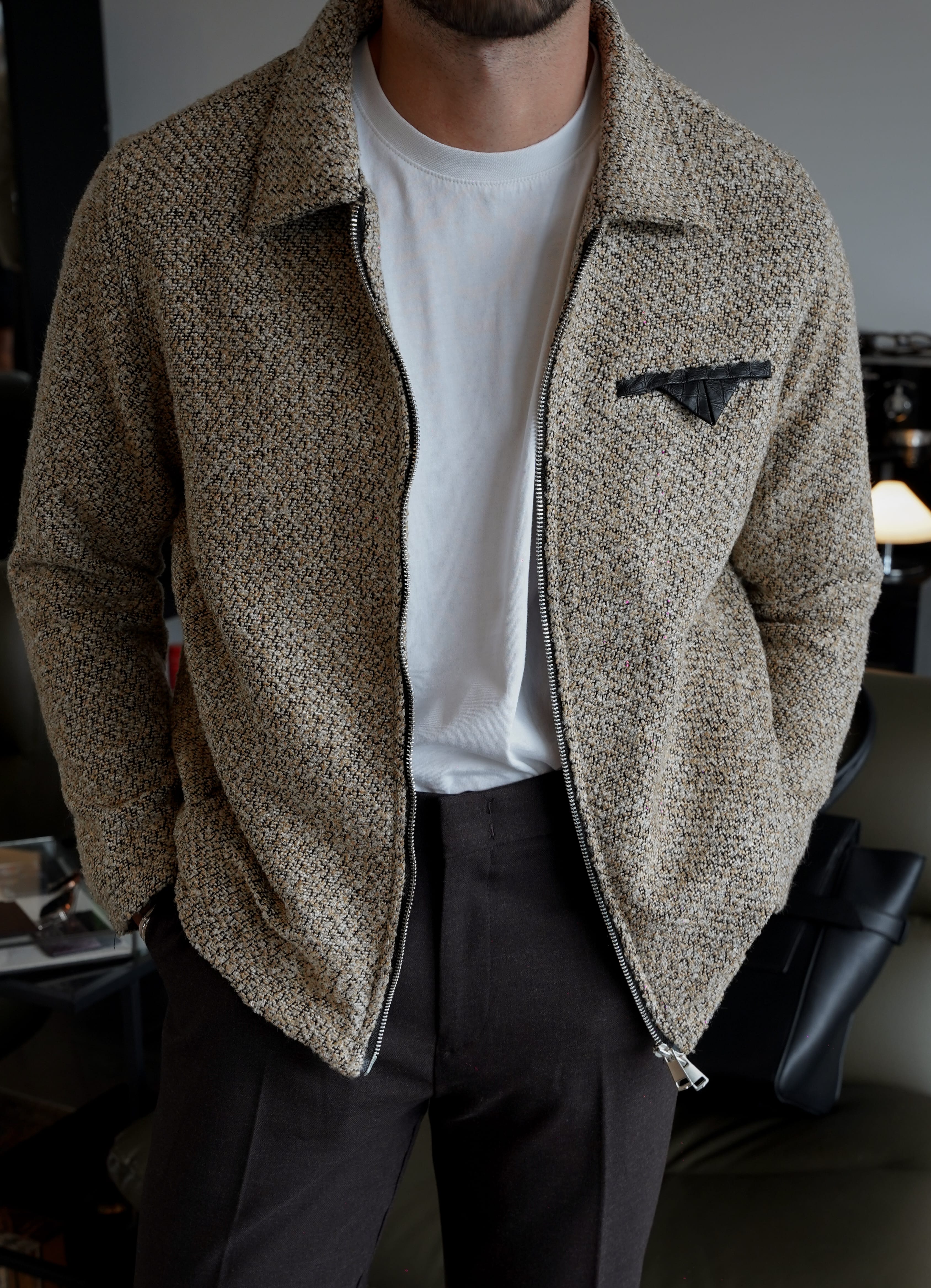 Lorne Textured Bej Zip Jacket FW5866