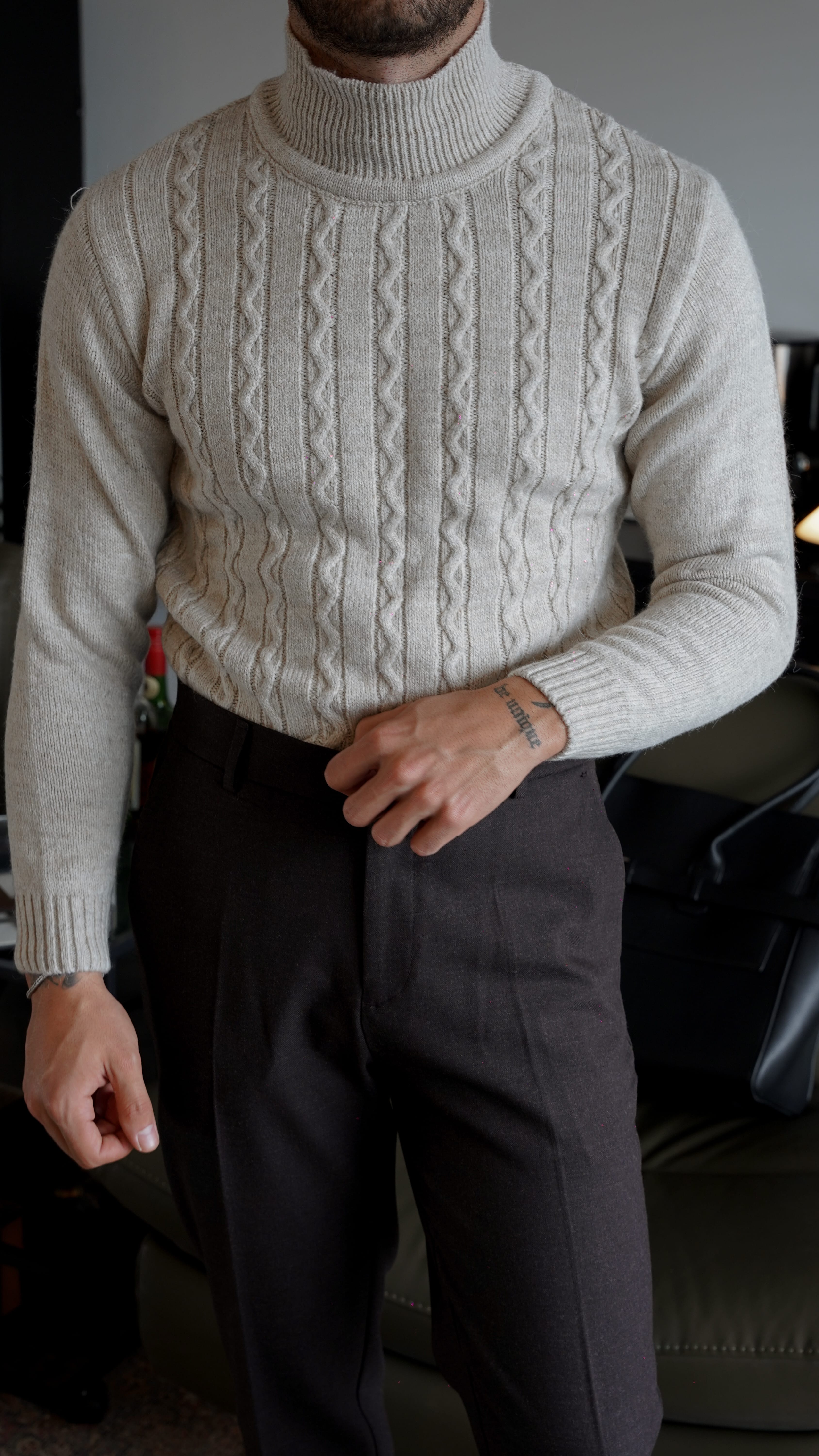 Windsor Bej Cable Roll Neck FW5867