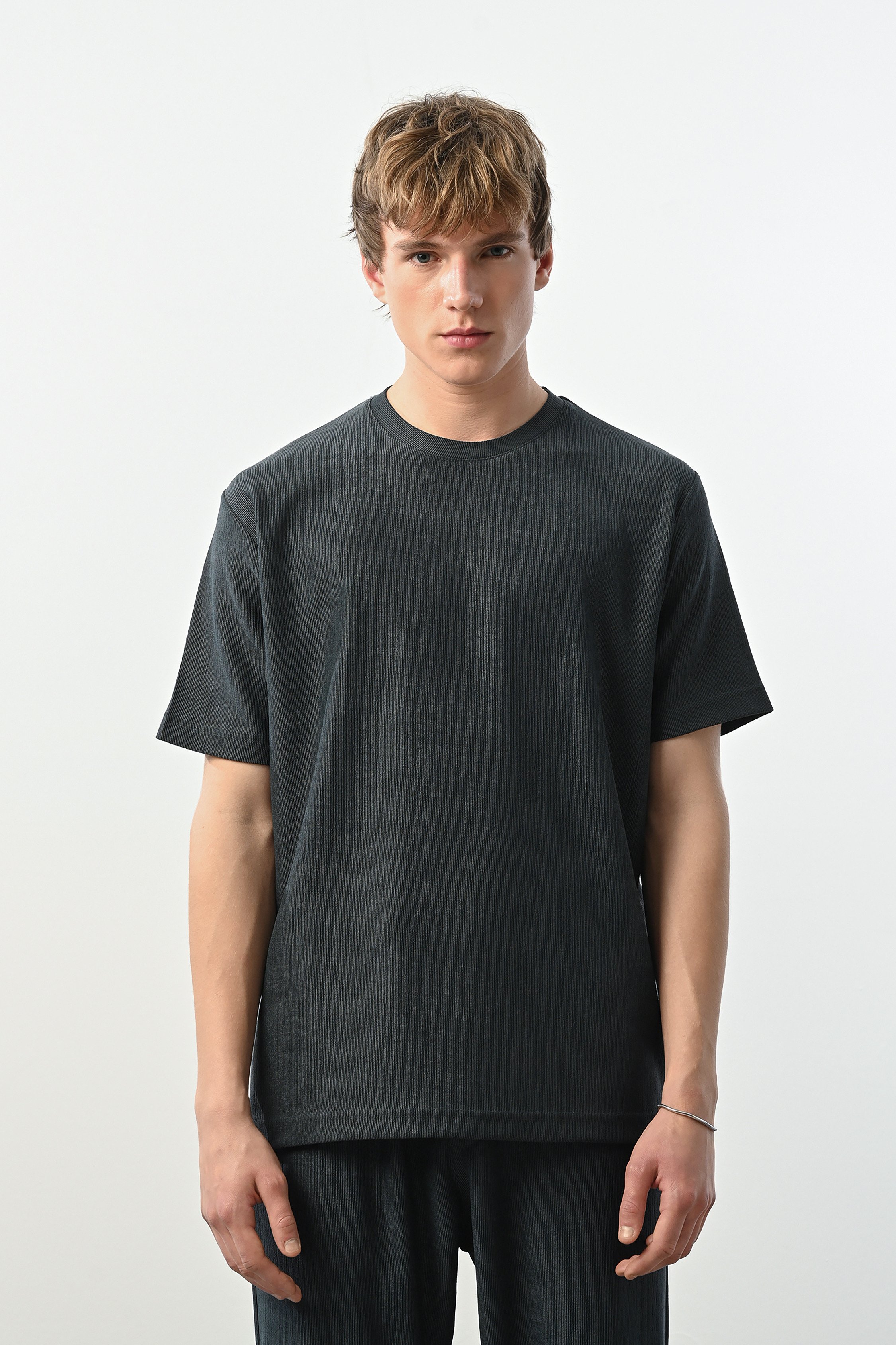 Dokulu İnce Petrol T-shirt SS5691