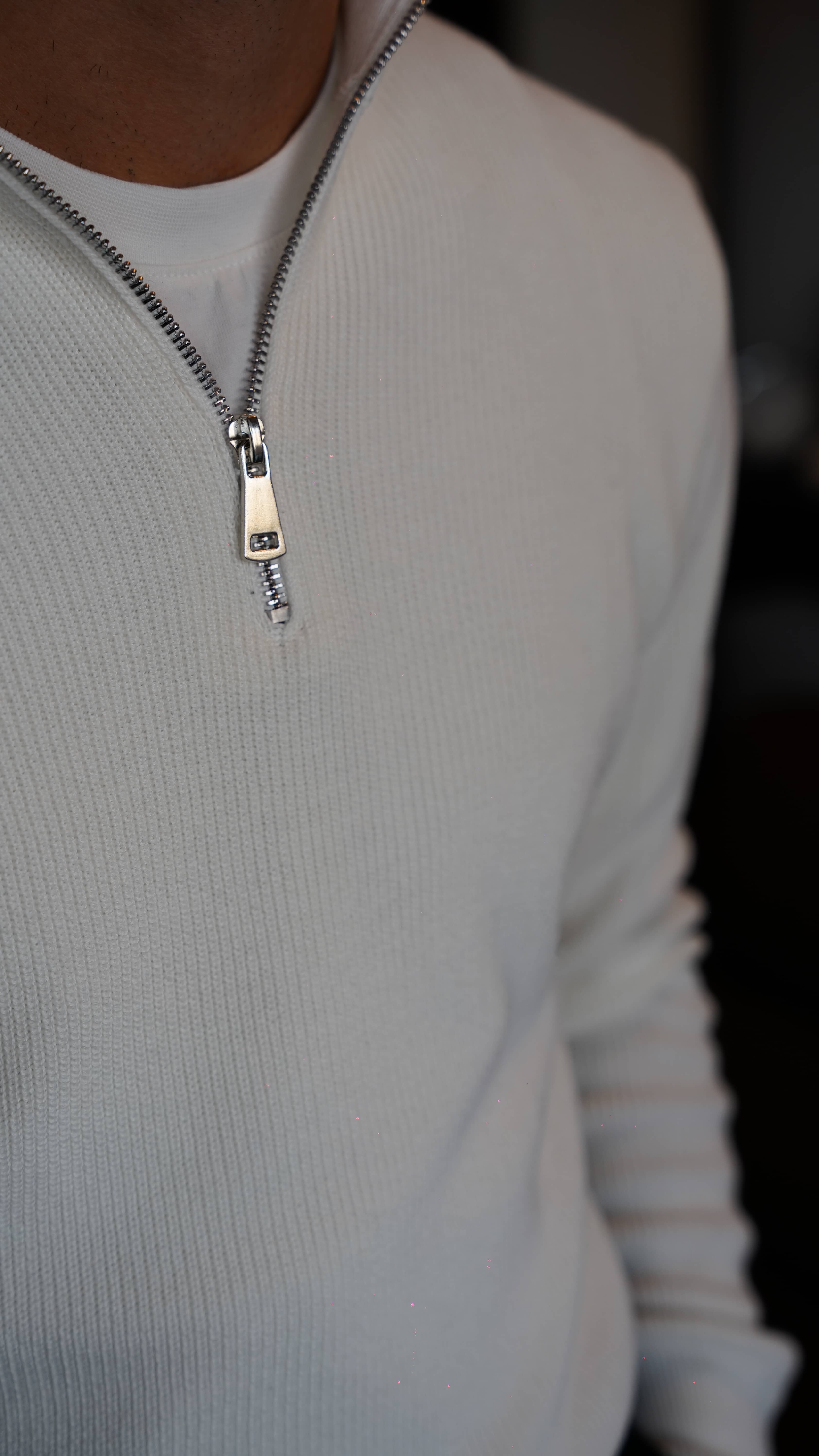 Half Zip Beyaz Kazak FW5827