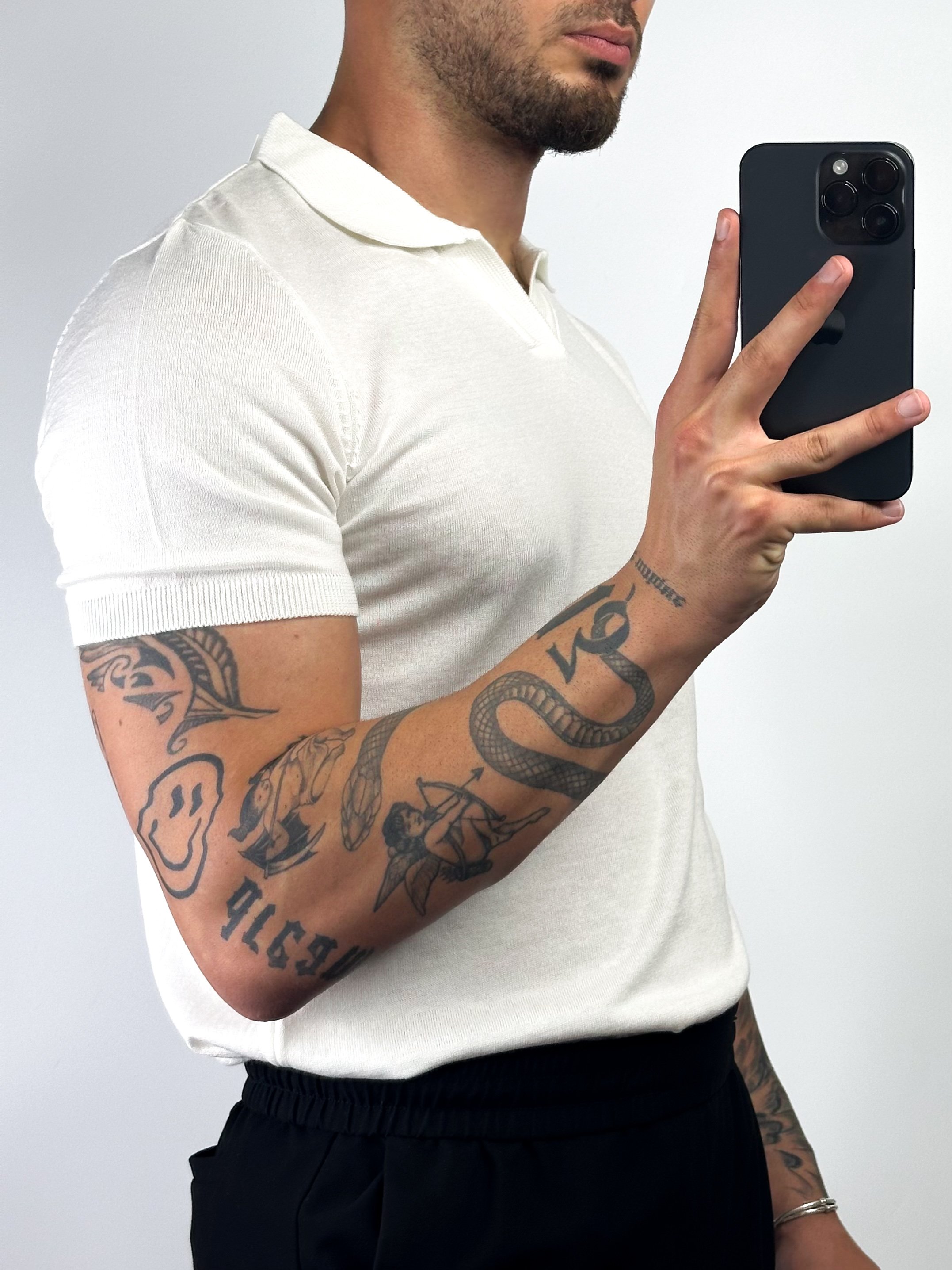 Beyaz Triko Polo Yaka T-Shirt 5279