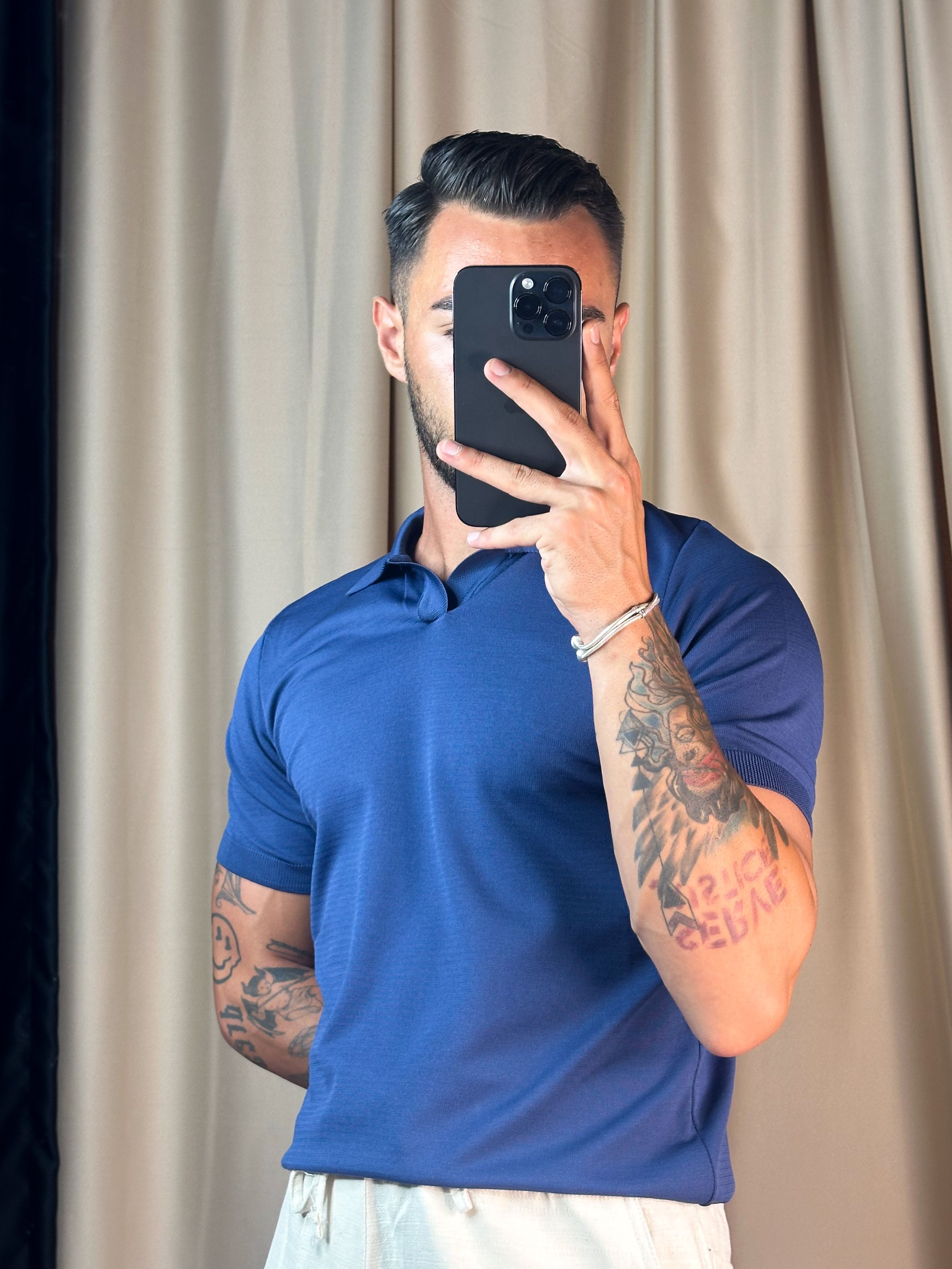 Basic Lacivert Merserize Polo Yaka T-shirt 5419