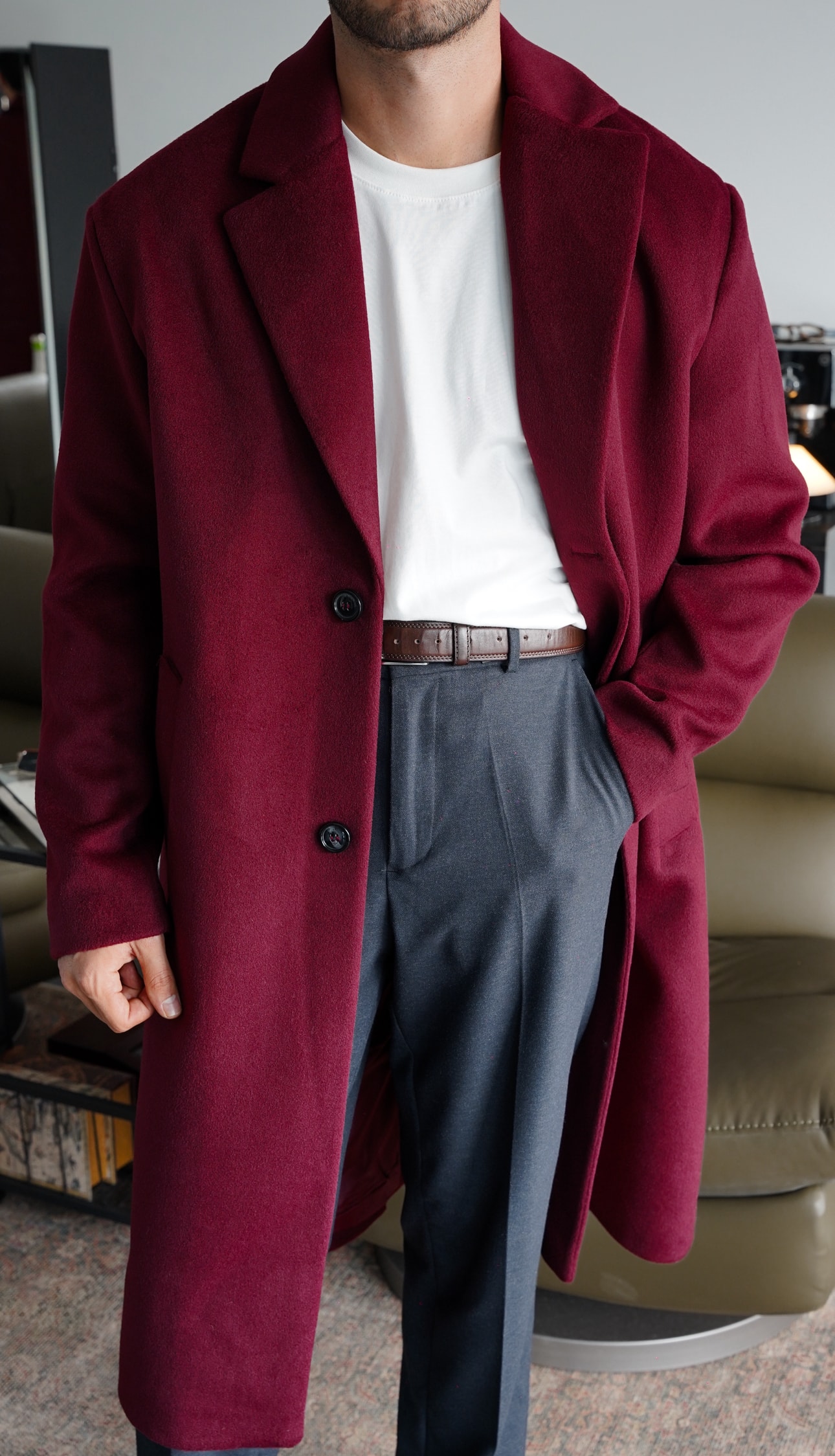 Wool Blend Classic Overcoat Bordo Kaban FW5853