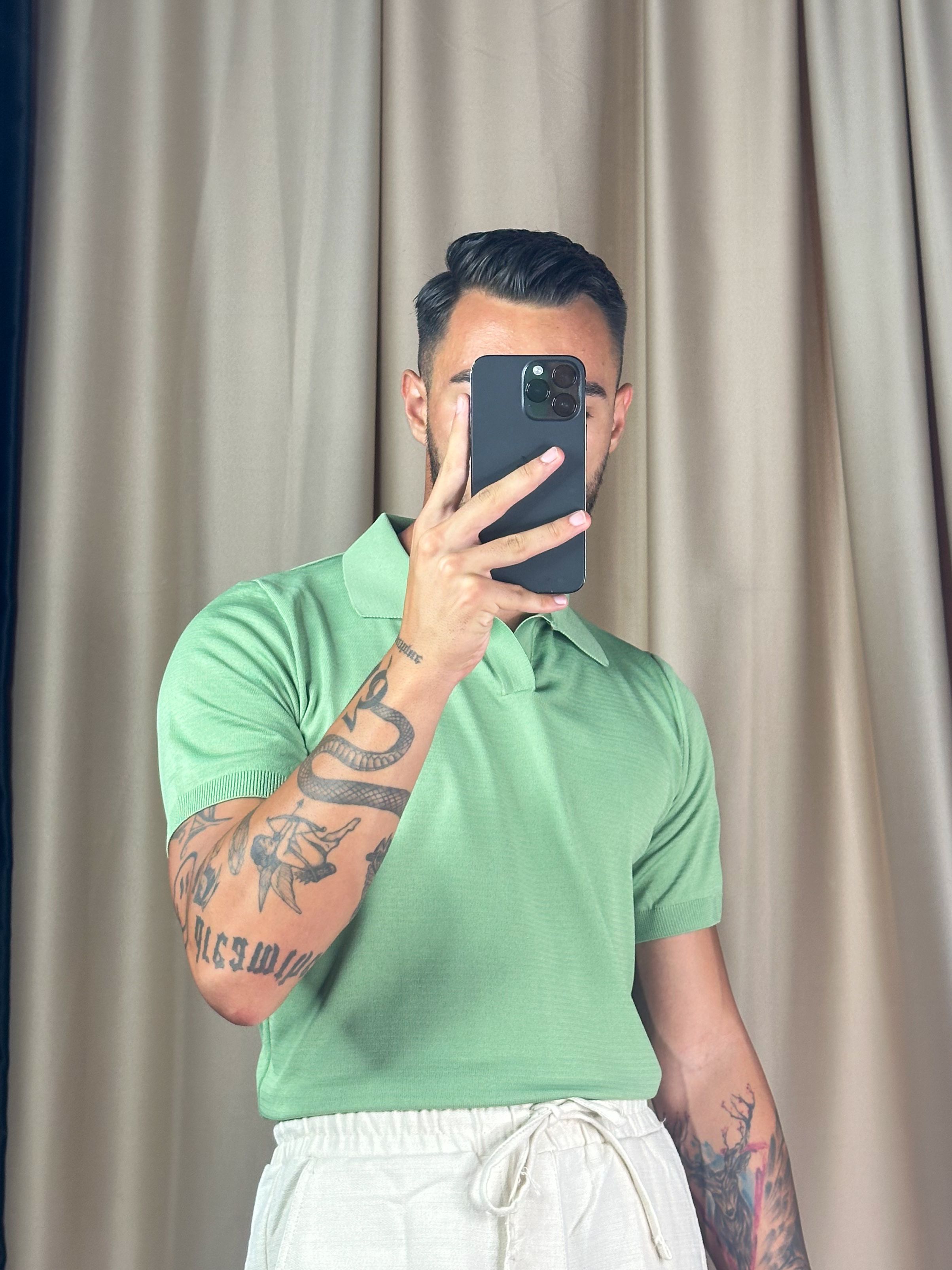 Basic Yeşil Merserize Polo Yaka T-shirt 5418
