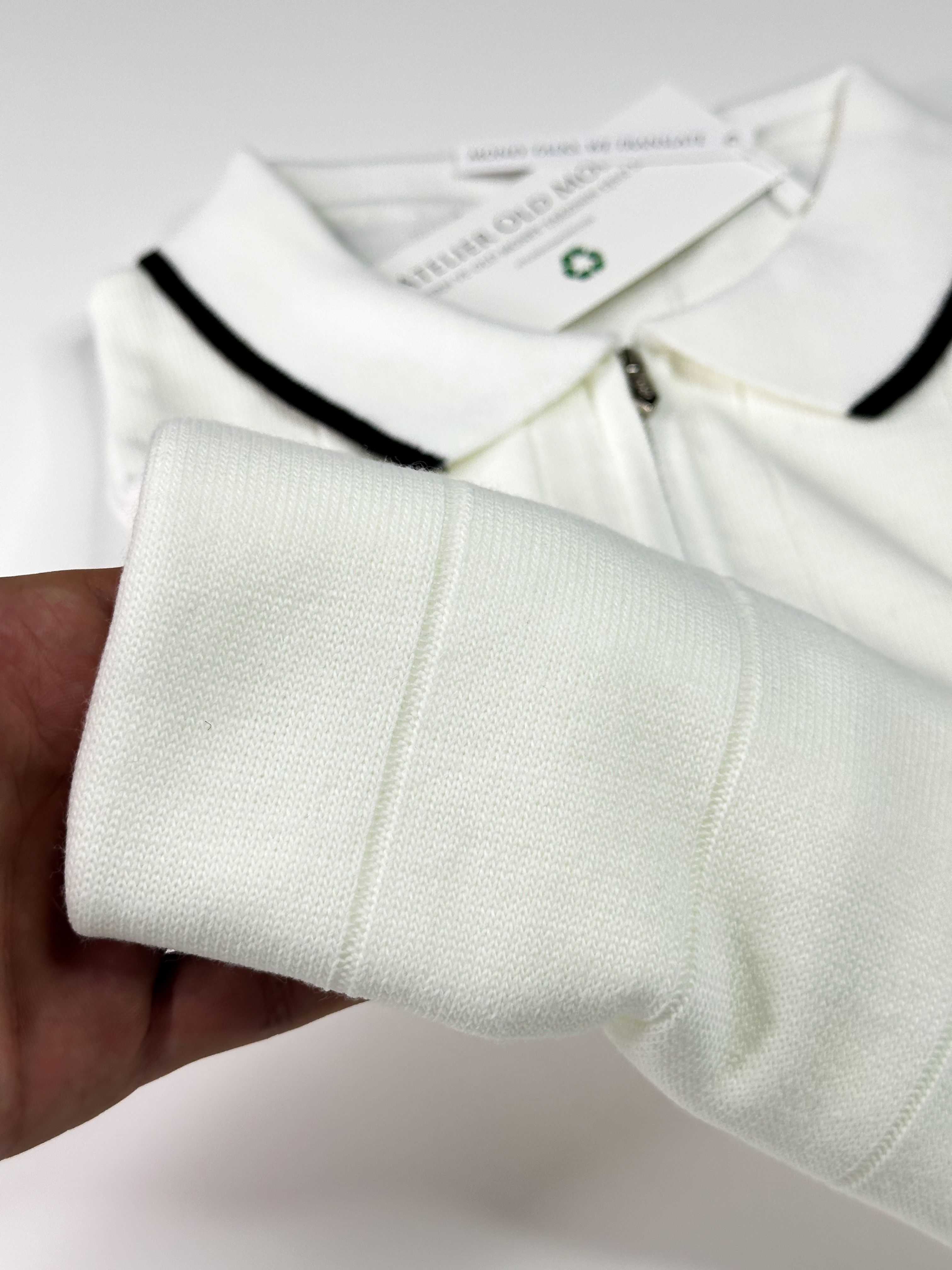 Fermuarlı Yaka Çizgili Beyaz Polo Yaka T-shirt 5422