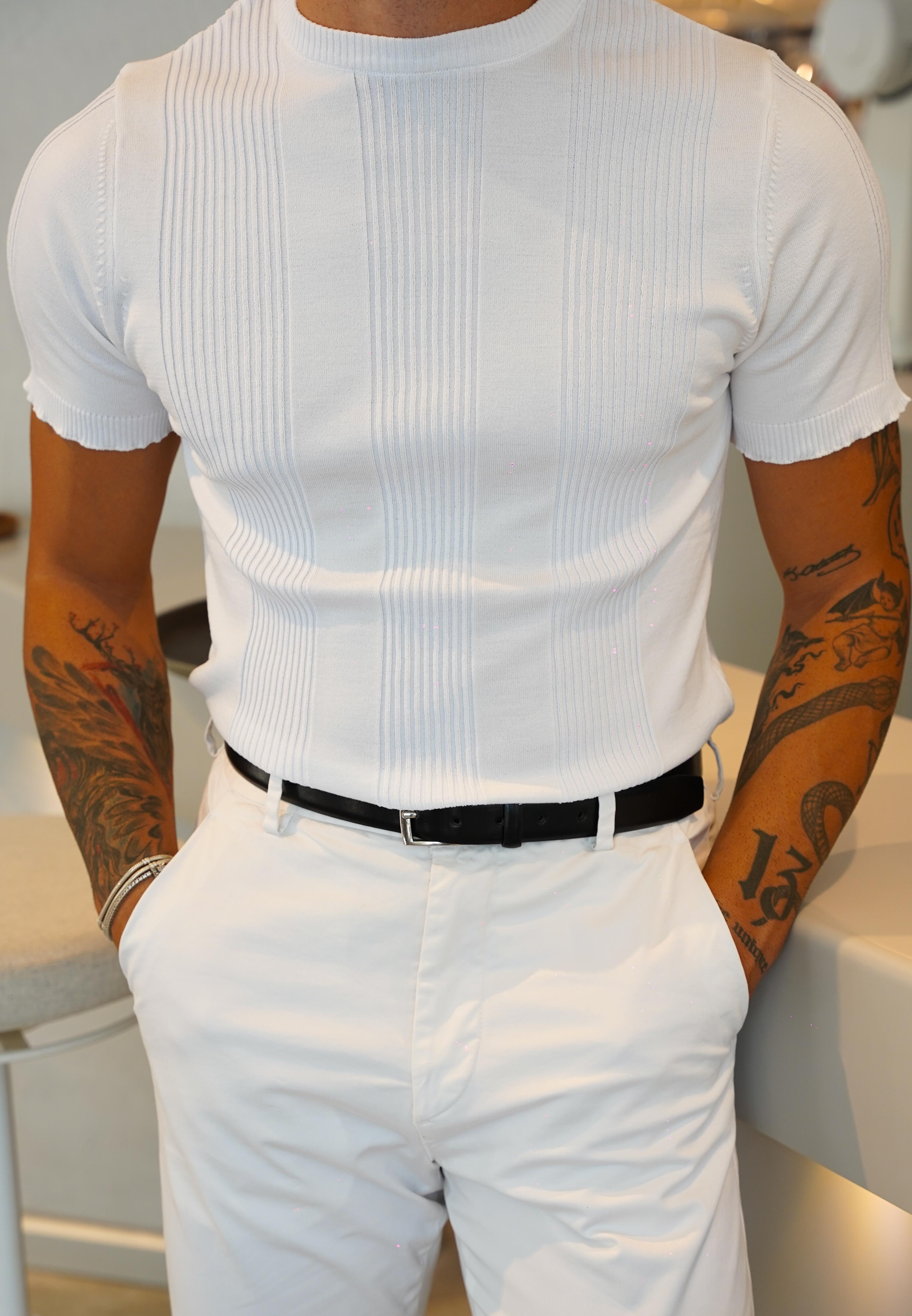 Dokulu Beyaz Triko T-shirt SS5755