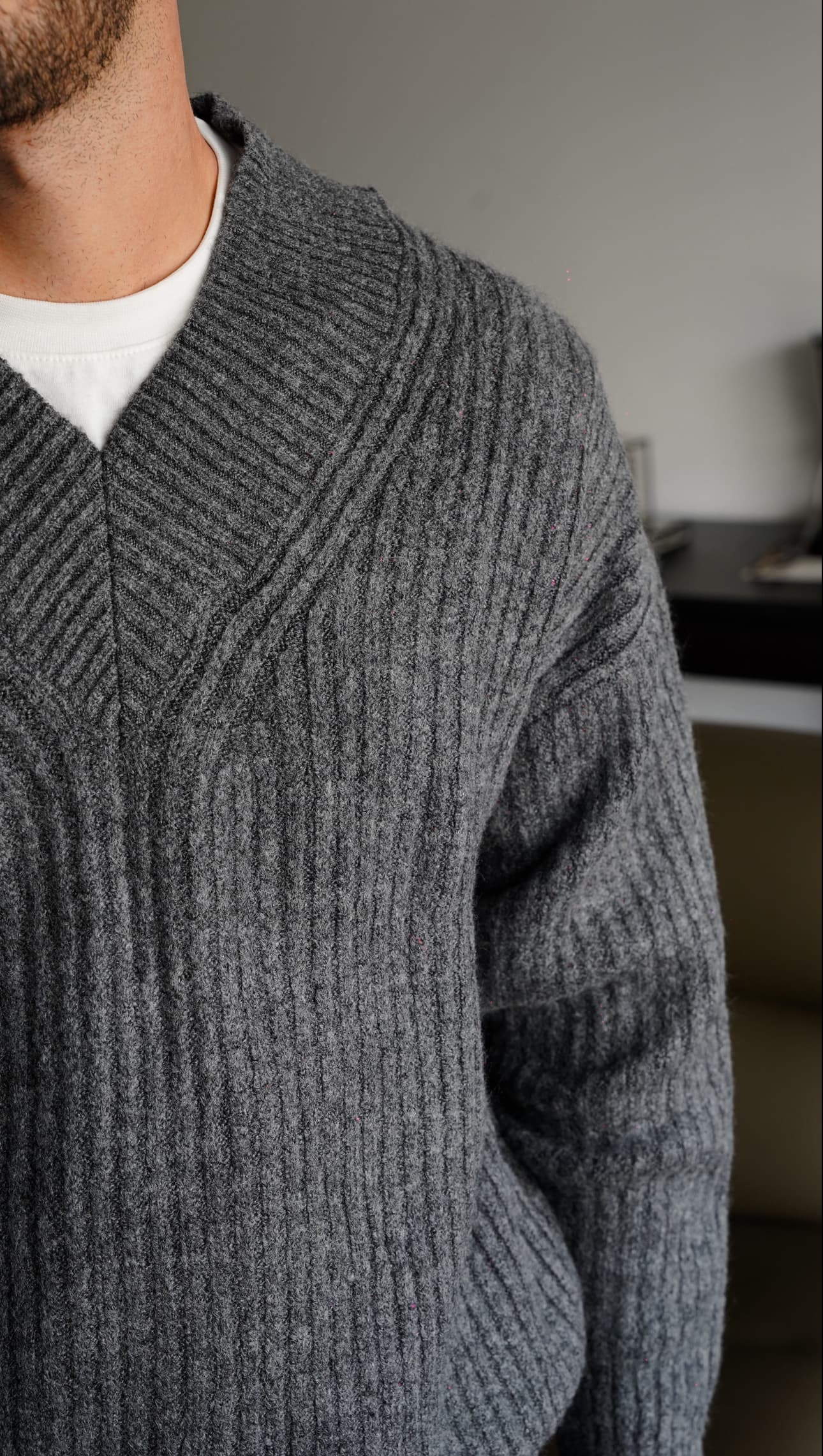 Ribbed Shawl Collar Antrasit Knit FW5821