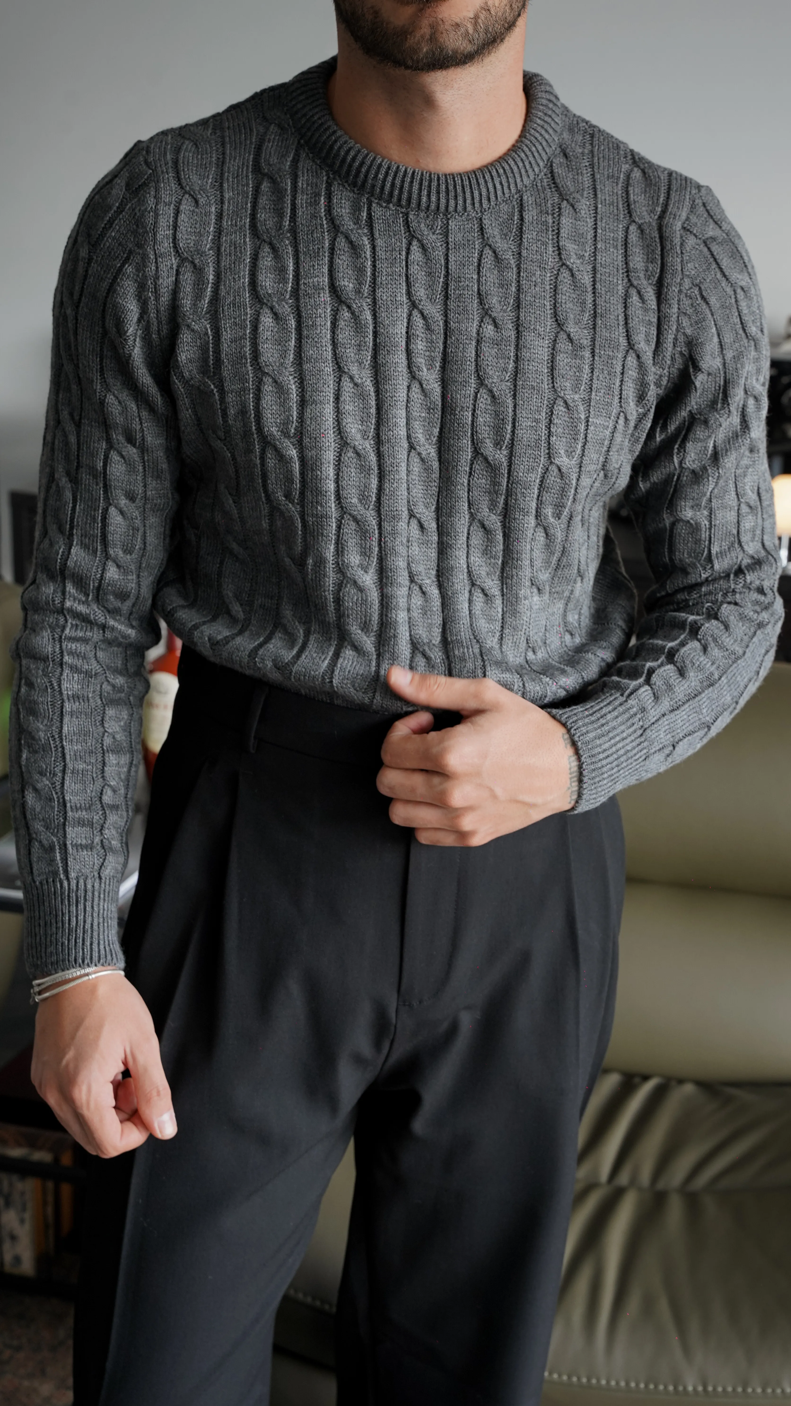 Harbor Cable Antrasit Örgü Kazak FW5878