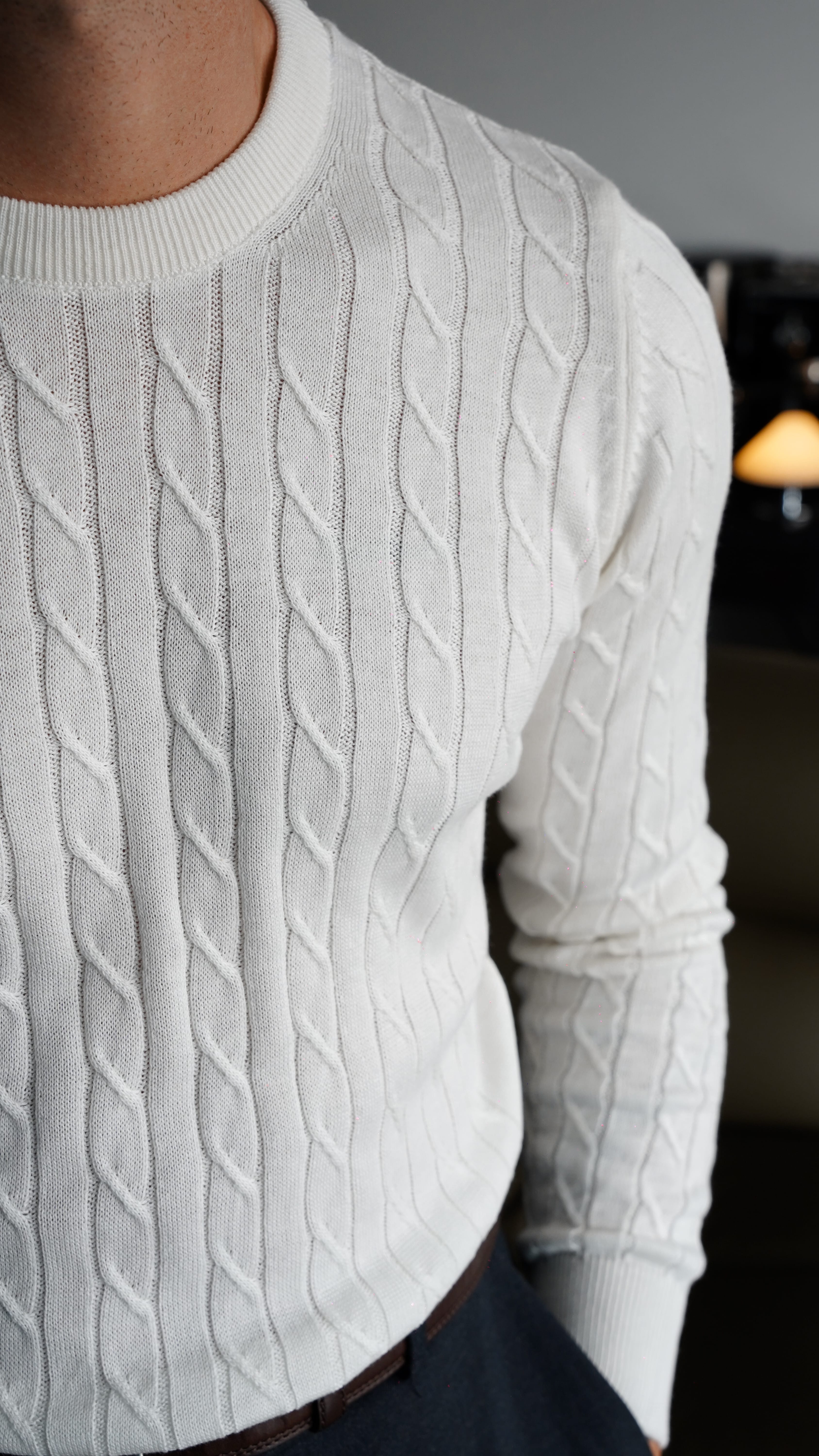 Cable Knit Beyaz Triko Kazak FW5751