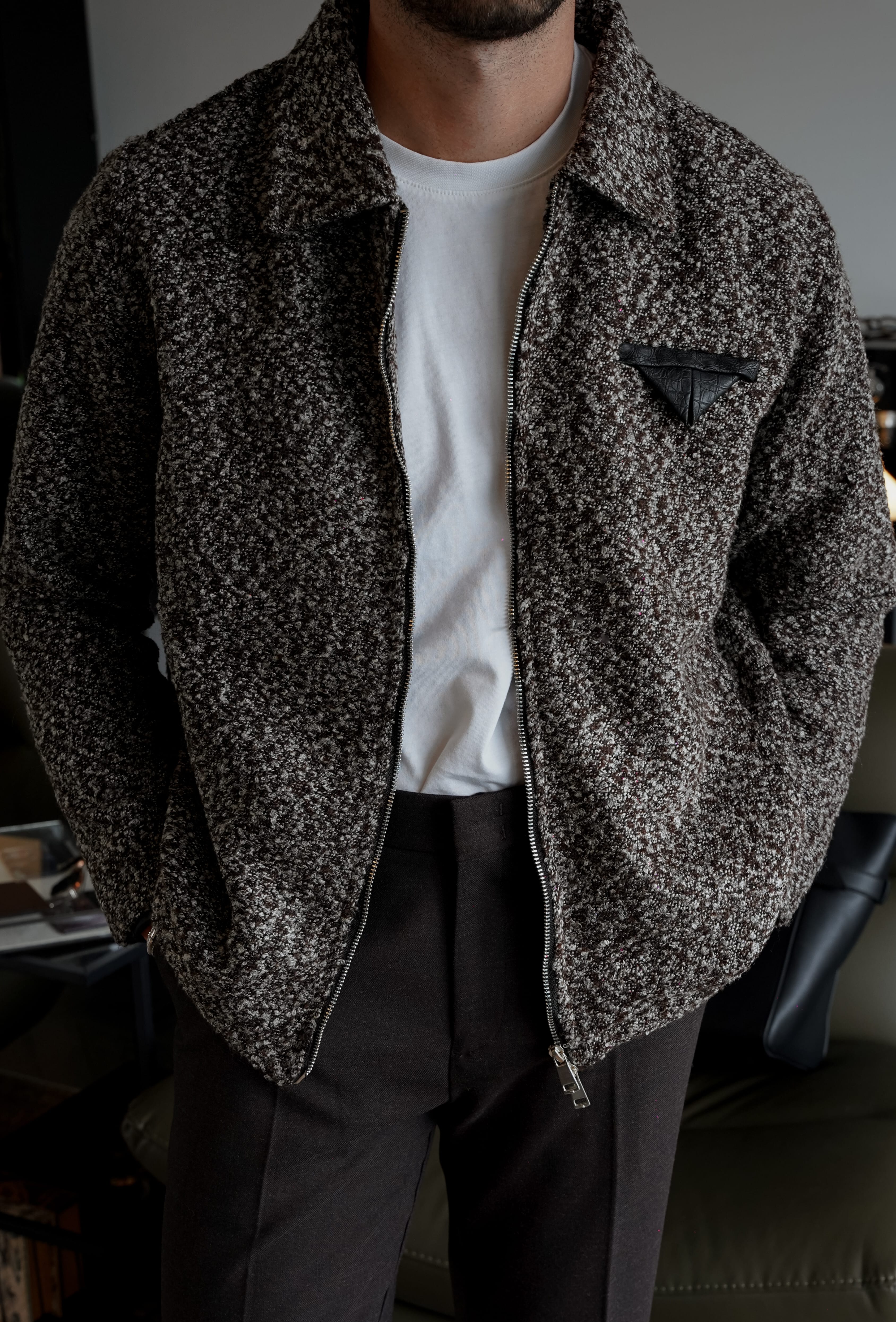 Lorne Textured Kahve Zip Jacket FW5865