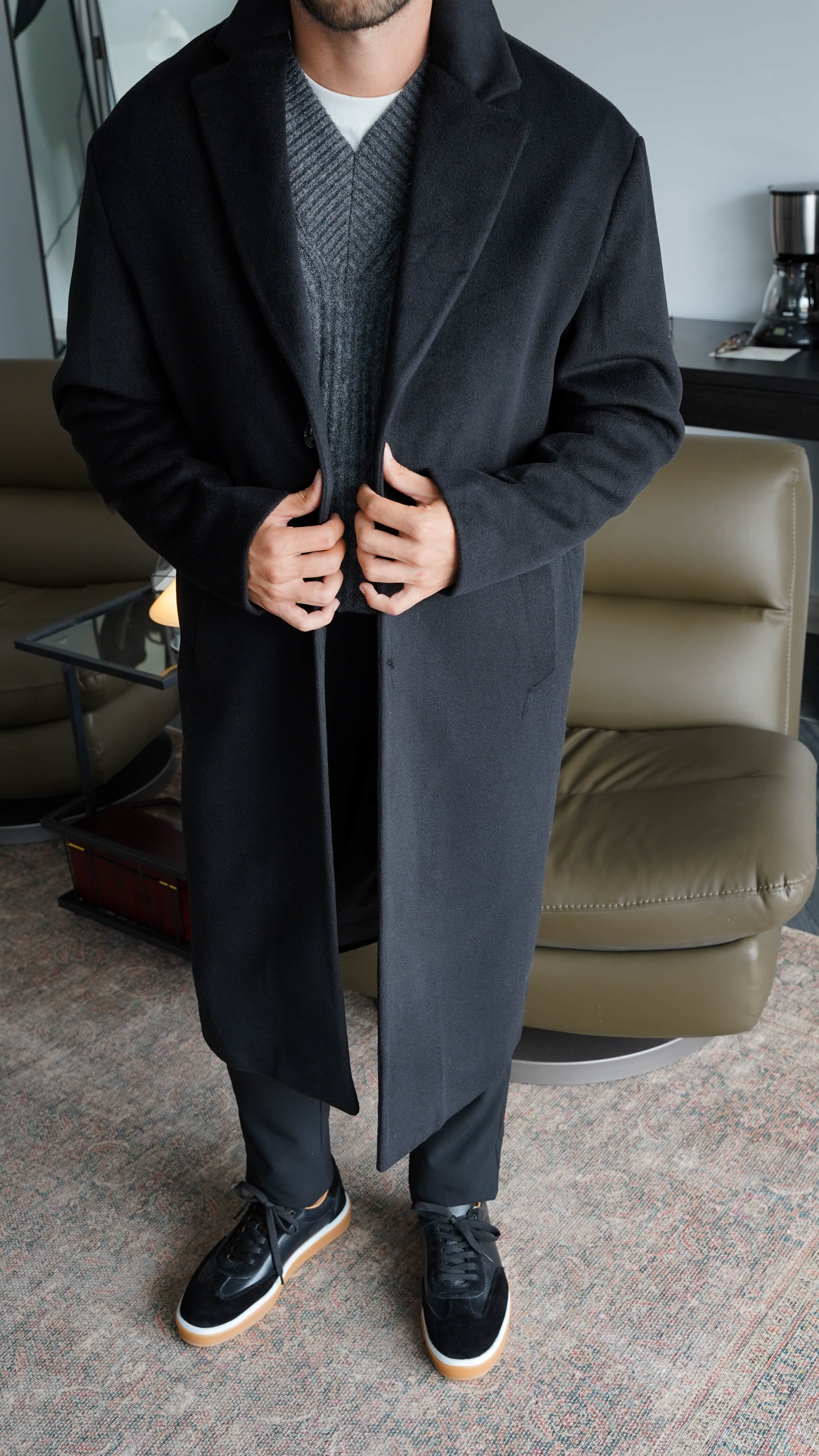 Wool Blend Classic Overcoat Siyah Kaban FW5822