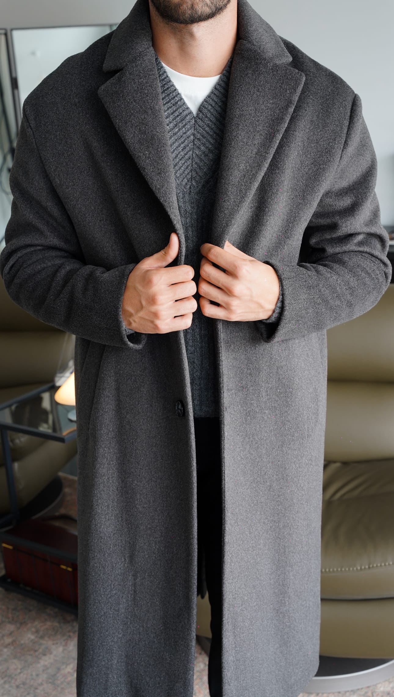 Wool Blend Classic Overcoat Füme Kaban FW5823