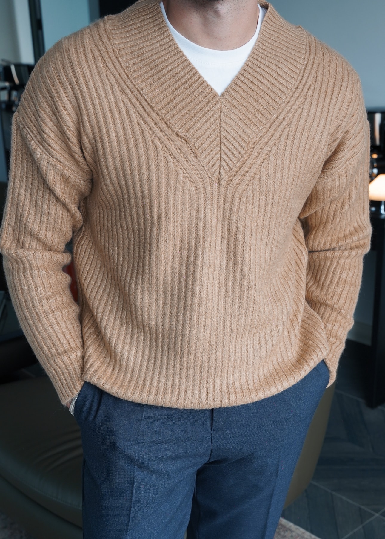 Ribbed Shawl Collar Knit FW5871
