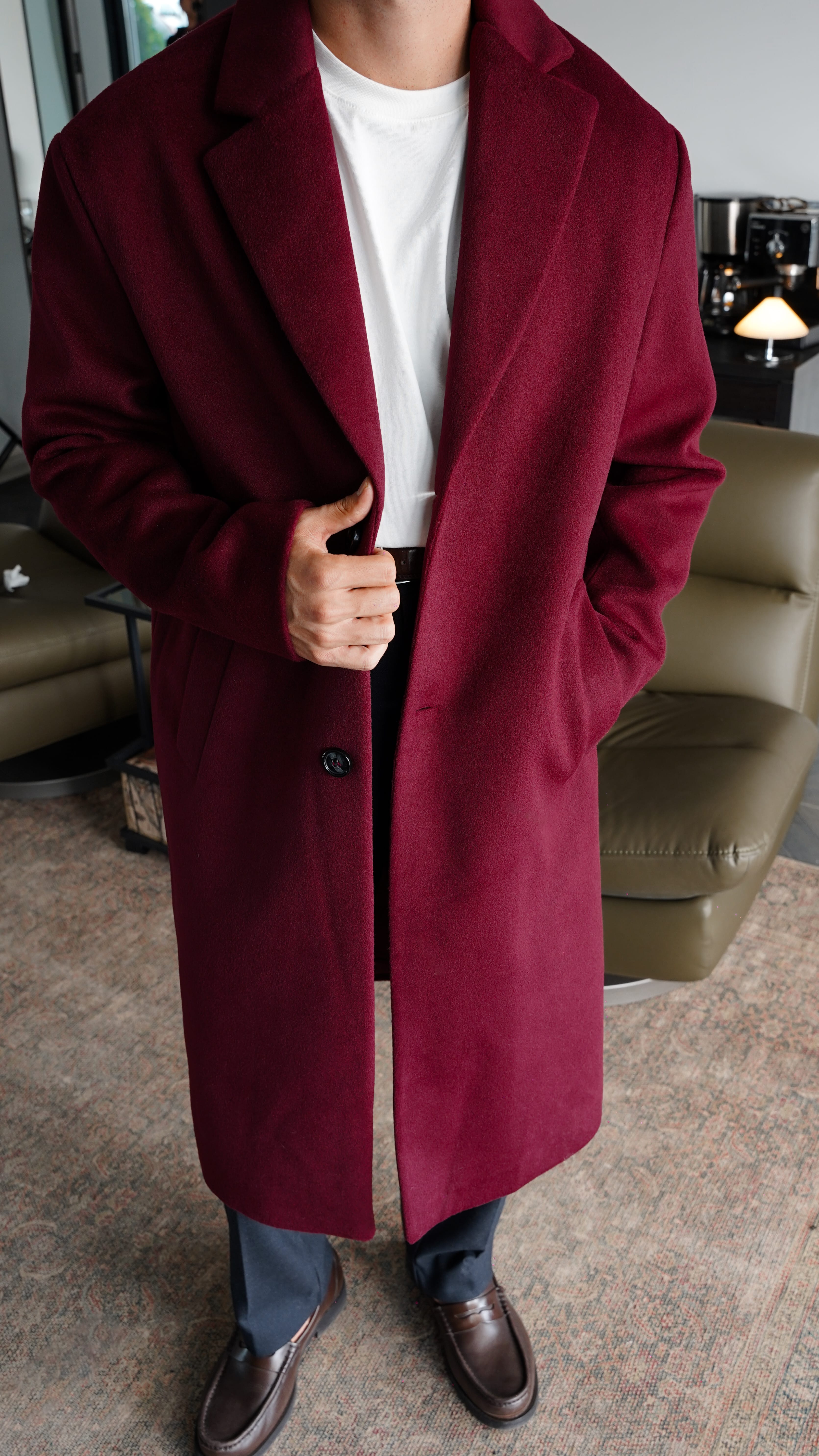 Wool Blend Classic Overcoat Bordo Kaban FW5853