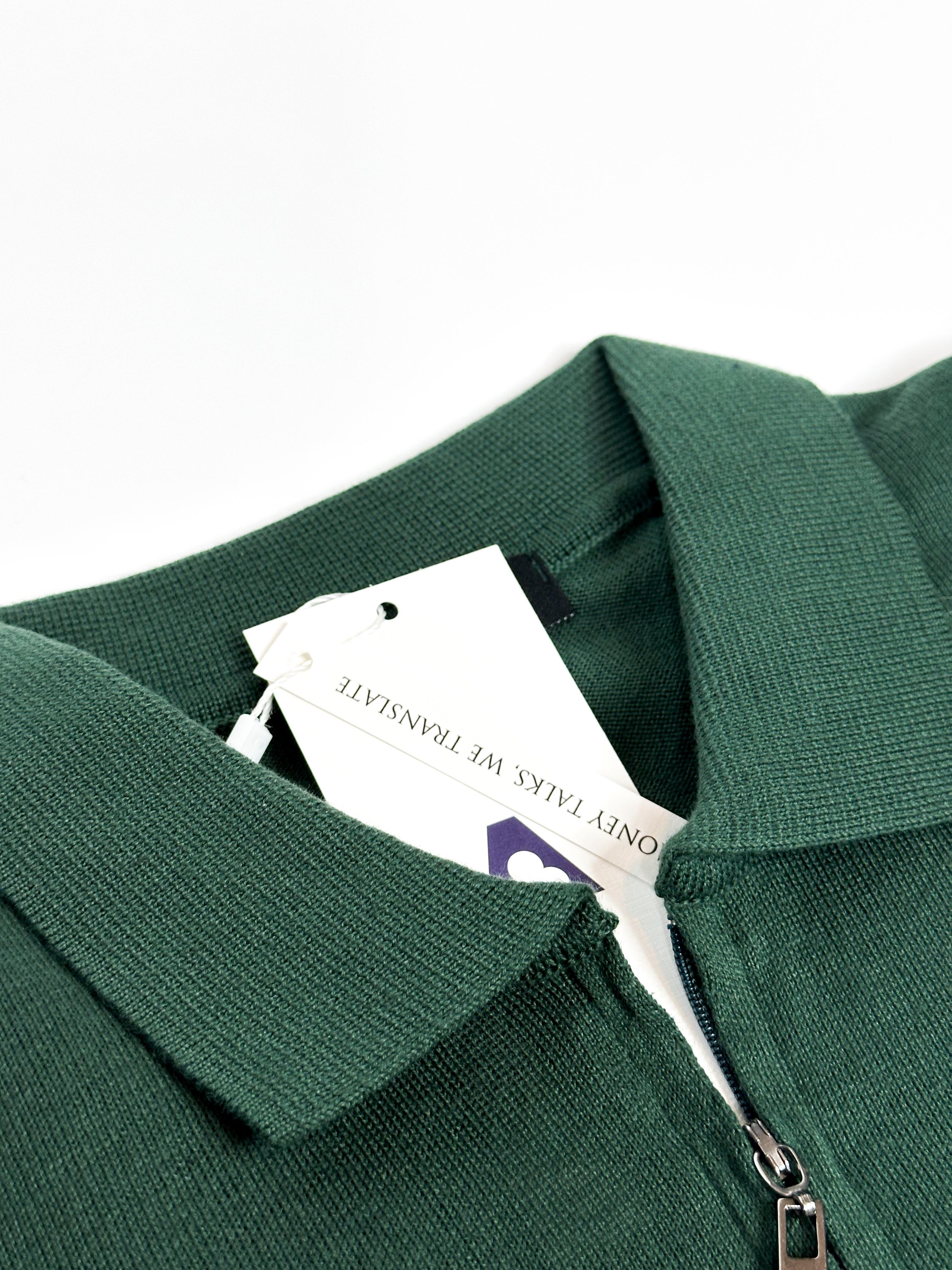 Fermuarlı Yeşil Triko Polo Yaka T-shirt 5340