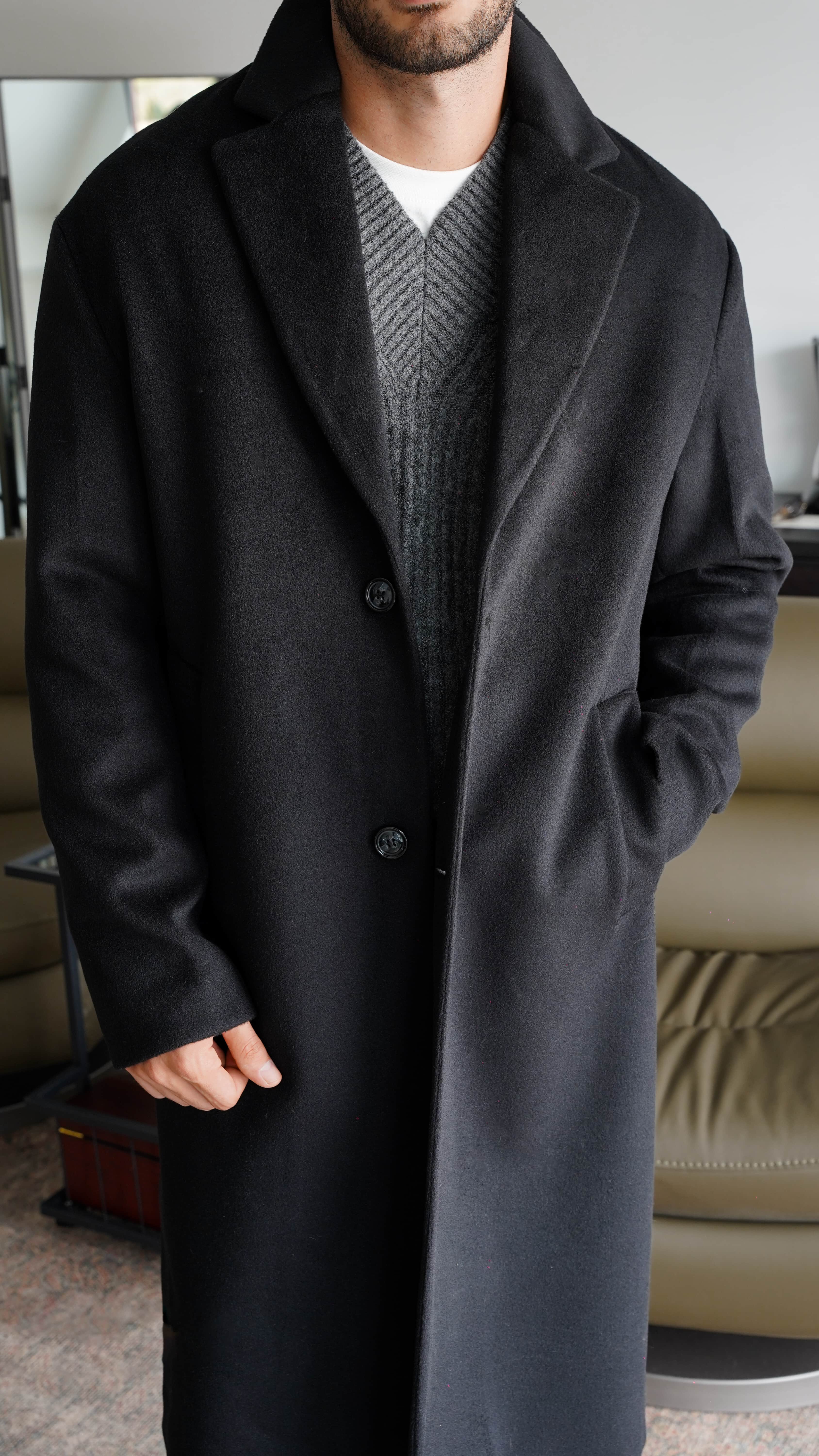 Wool Blend Classic Overcoat Siyah Kaban FW5822