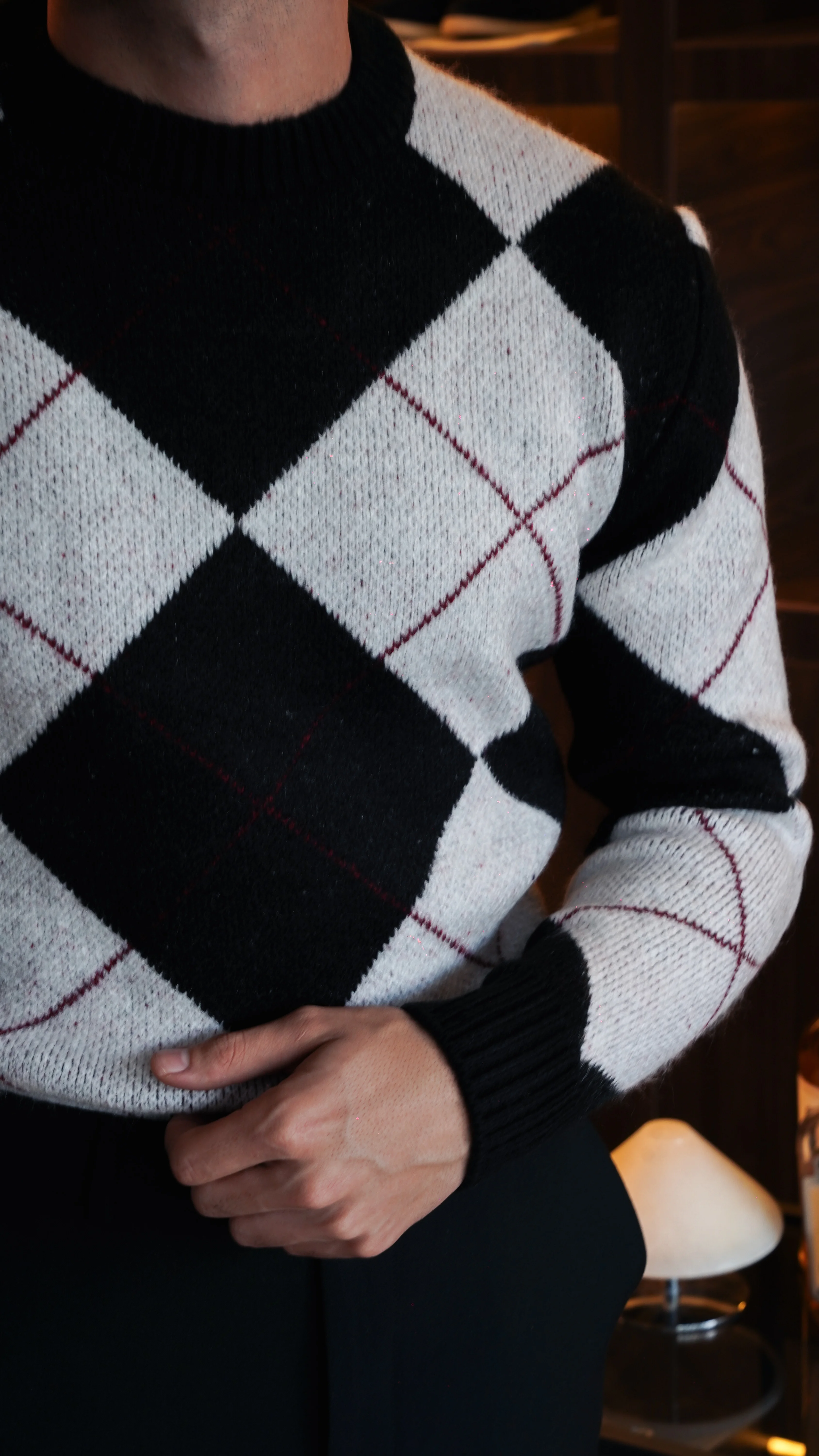 Signature Pattern Siyah Yün Kazak FW5912