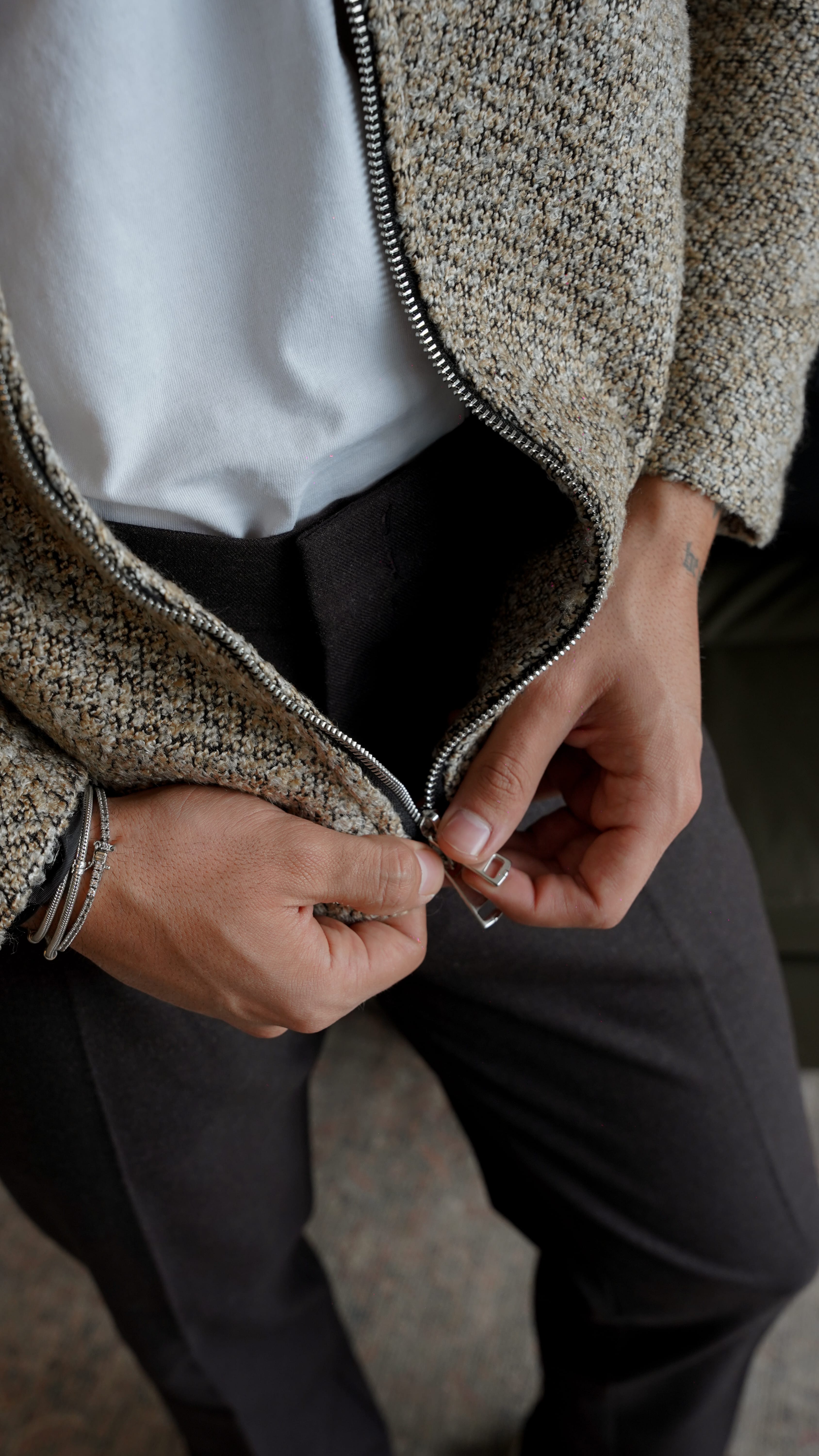 Lorne Textured Bej Zip Jacket FW5866