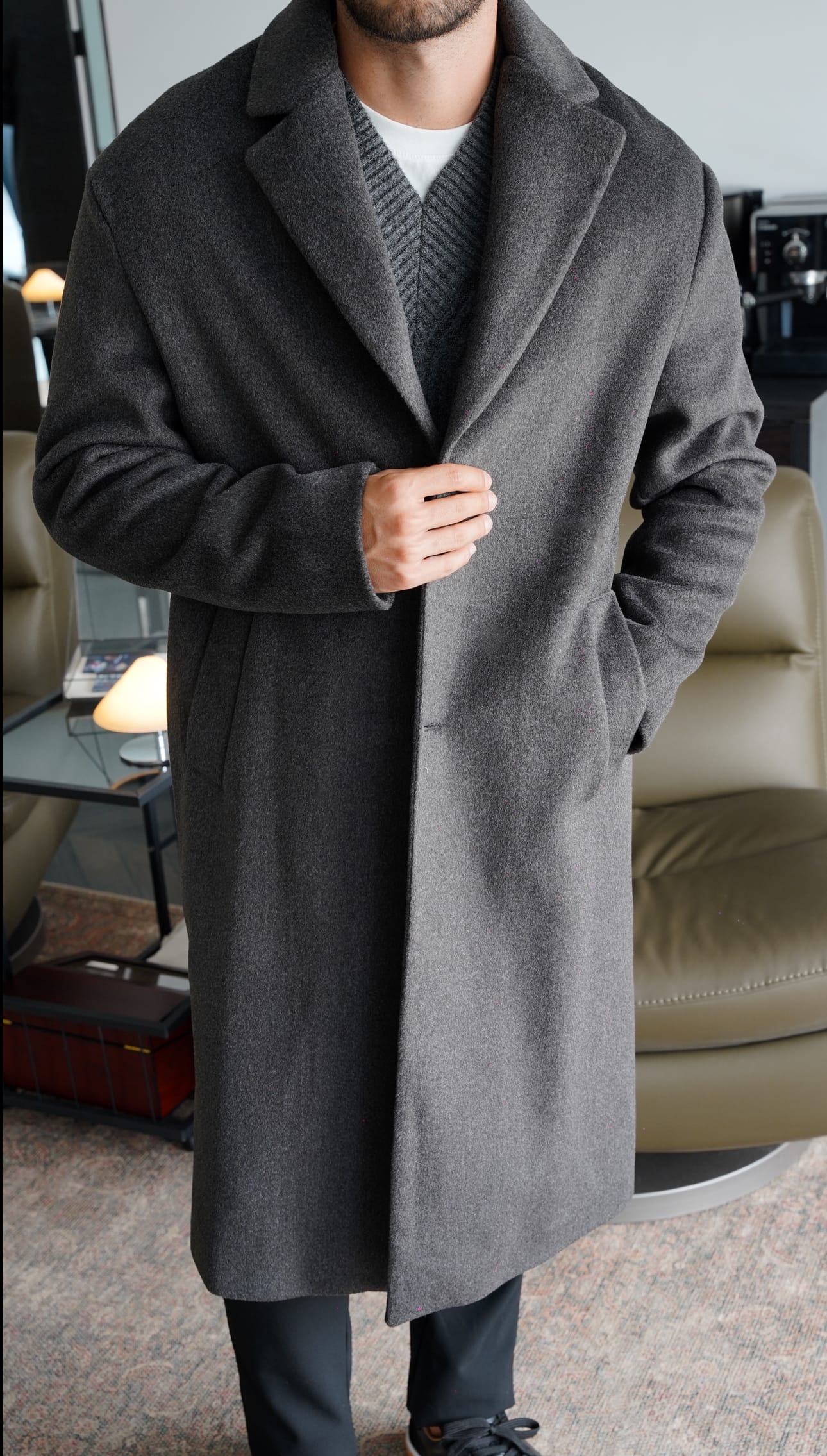Wool Blend Classic Overcoat Füme Kaban FW5823