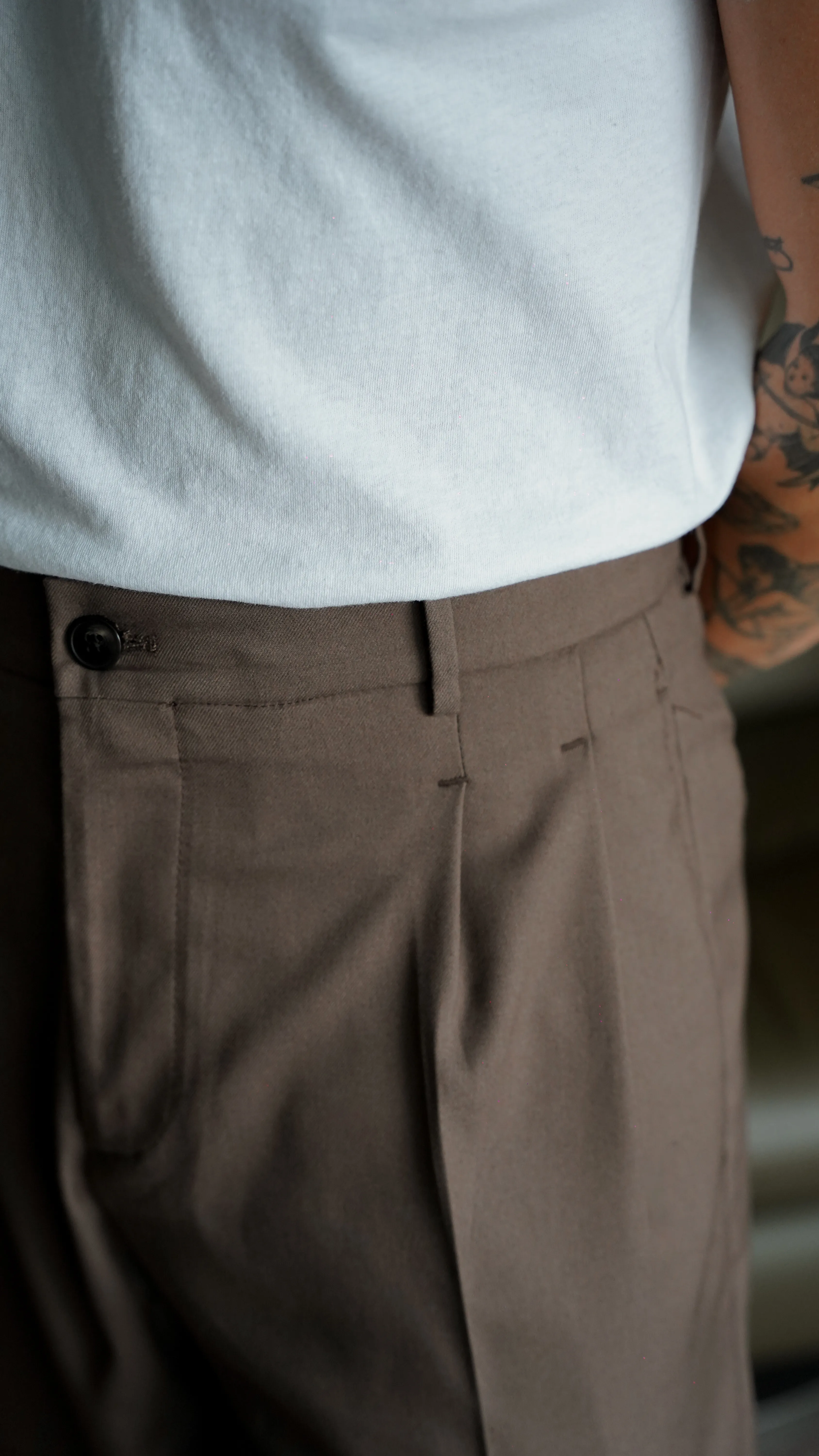 Kahve Baggy Çift Pileli Kumaş Pantolon FW5906