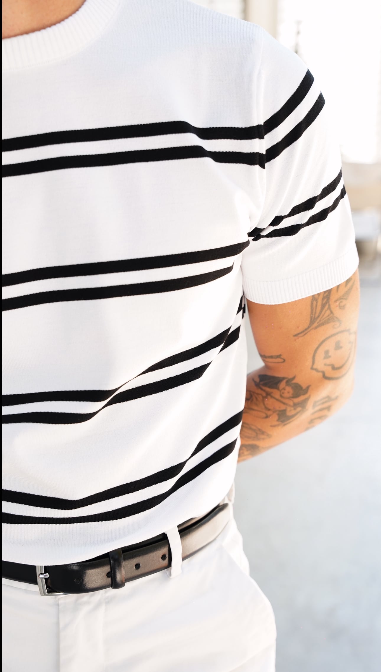 Çizgili Beyaz Triko T-shirt SS5754