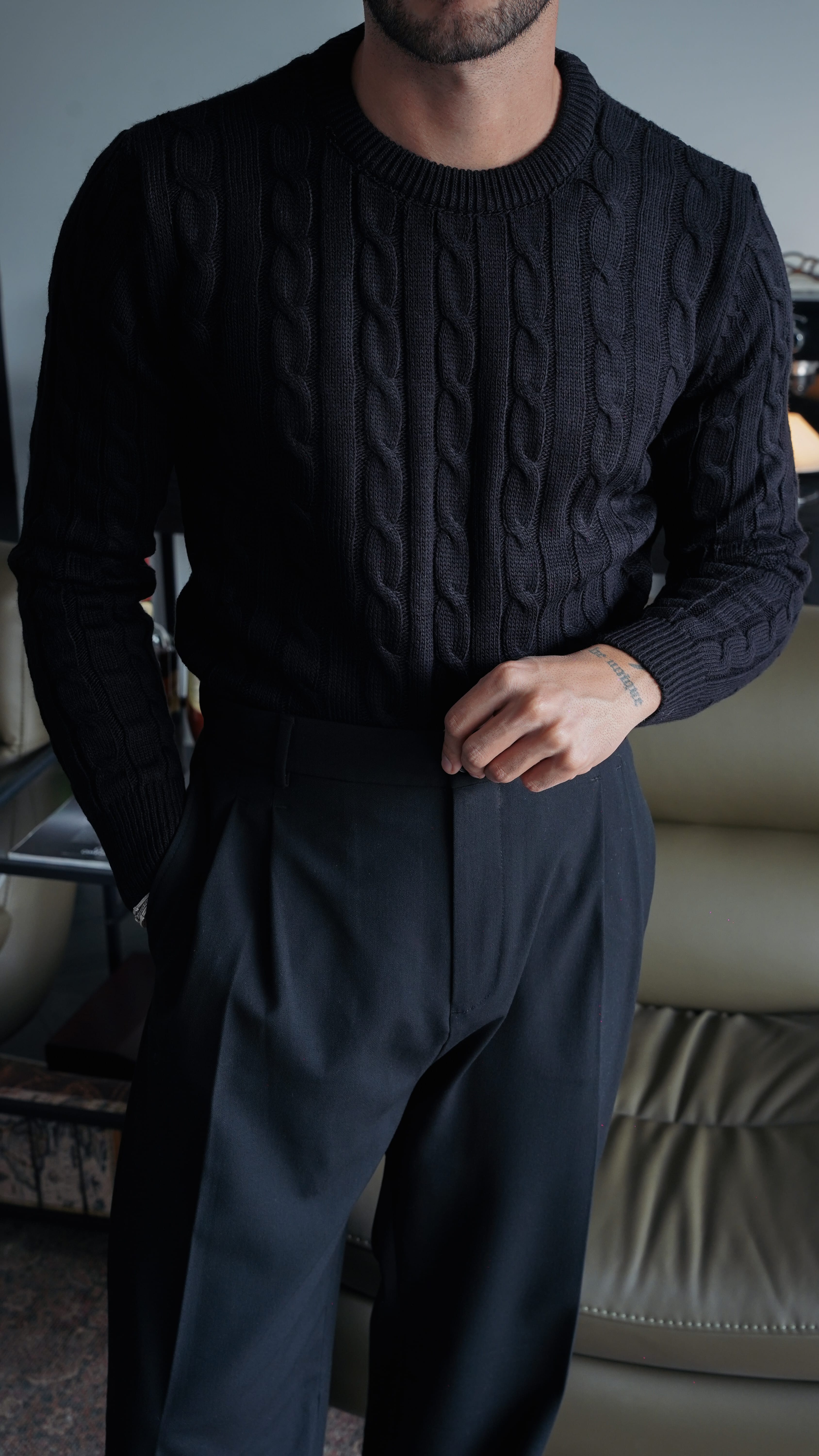 Harbor Cable Siyah Örgü Kazak FW5877