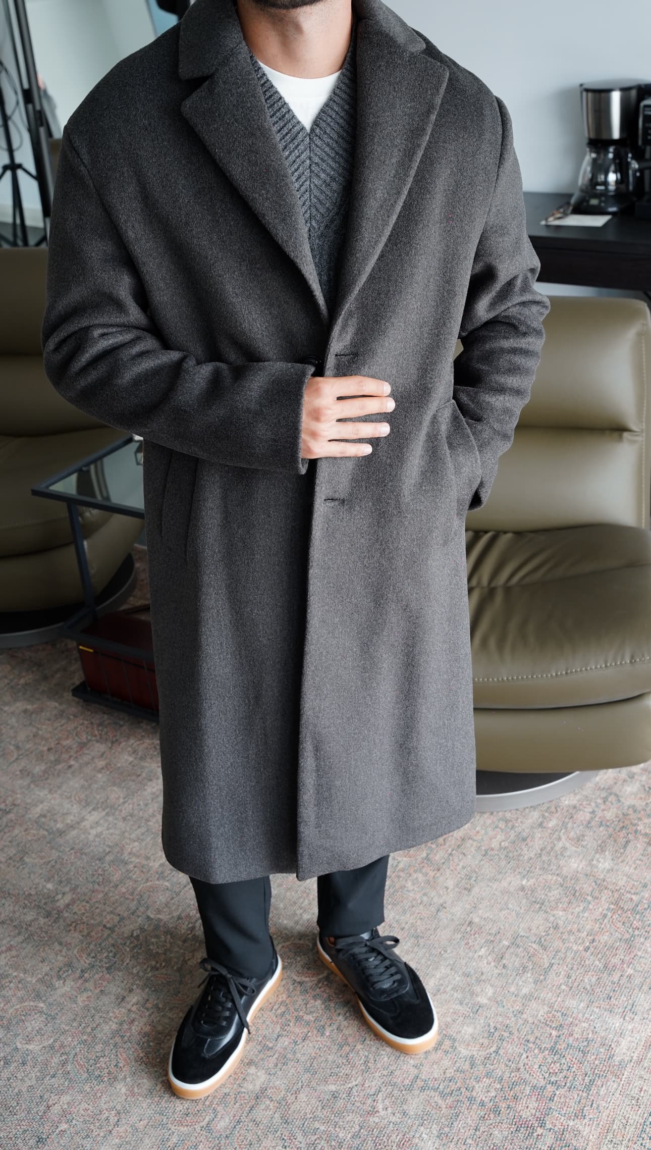Wool Blend Classic Overcoat Füme Kaban FW5823