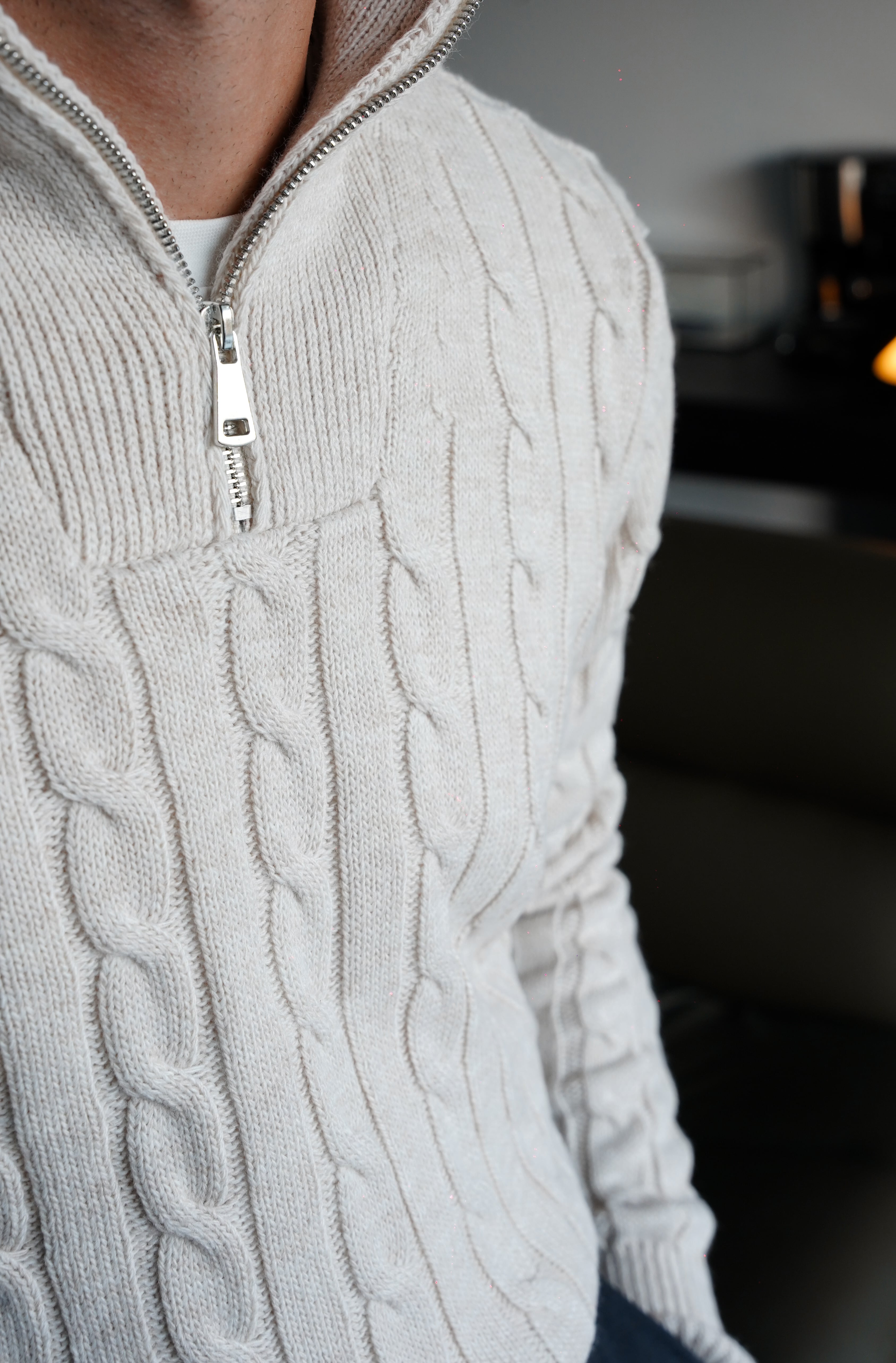 Oxford Balıkçı Fermuarlı Krem Kazak FW5844