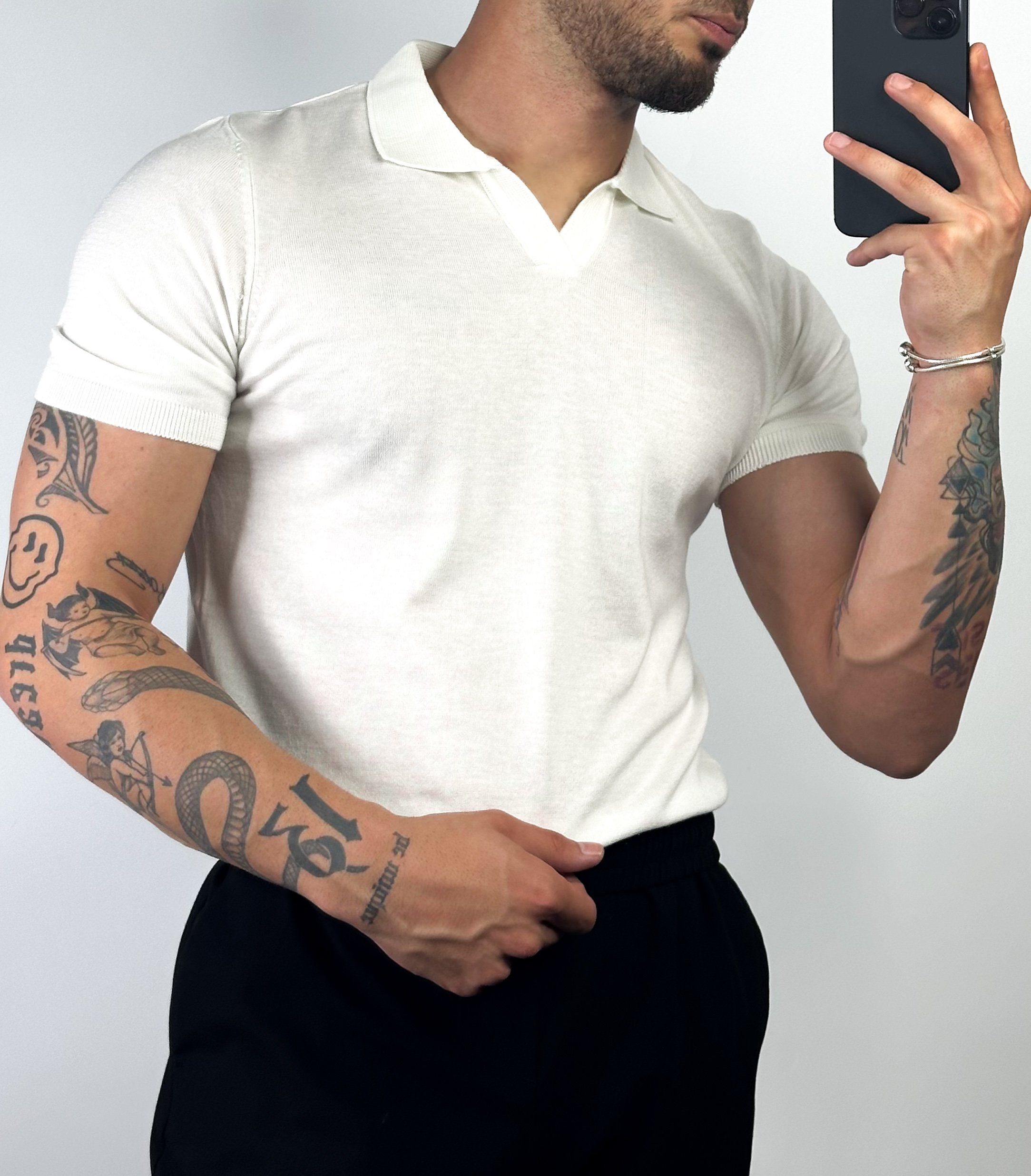 Beyaz Triko Polo Yaka T-Shirt 5279