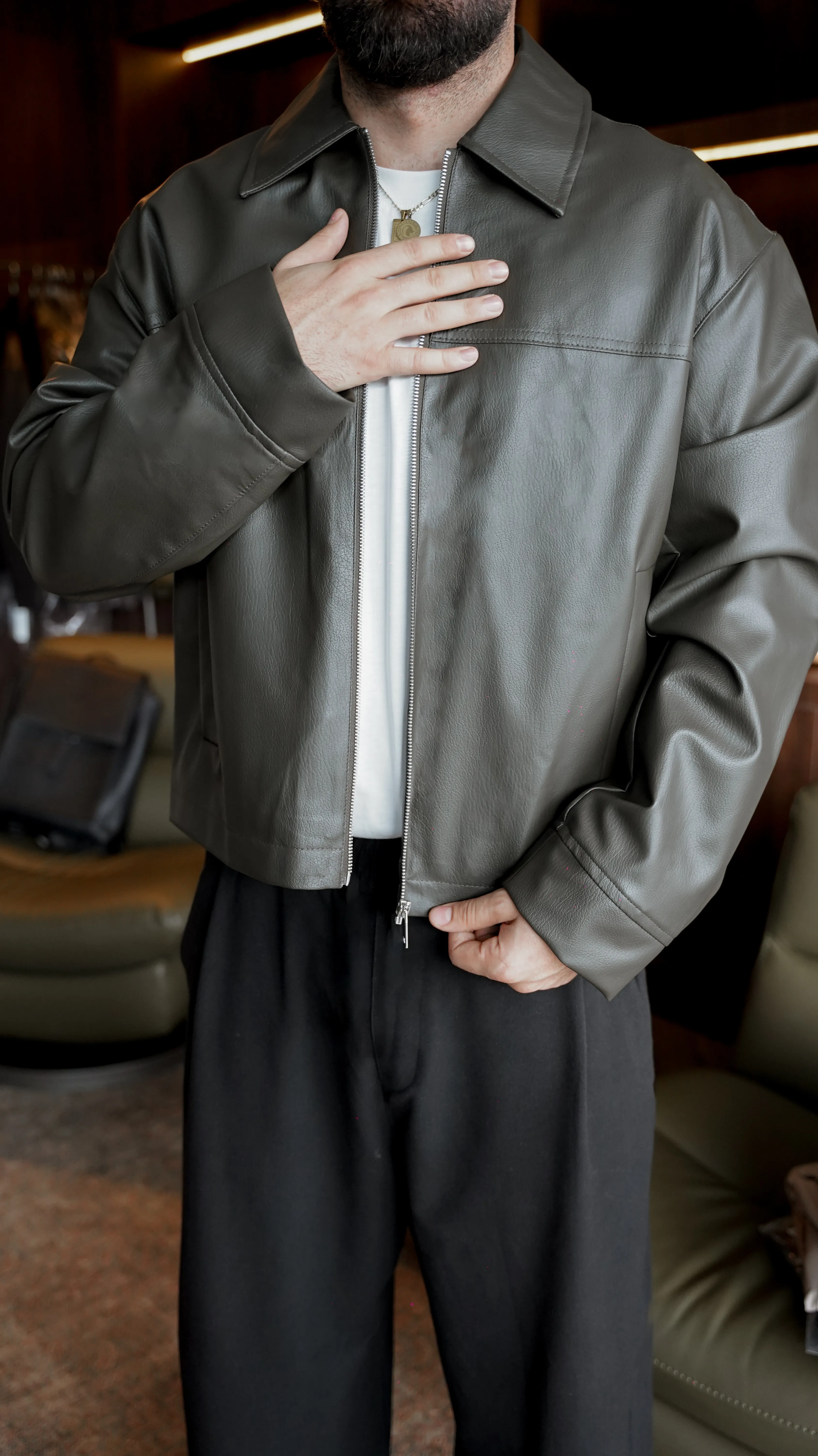 Stealth Haki Deri Ceket FW5893