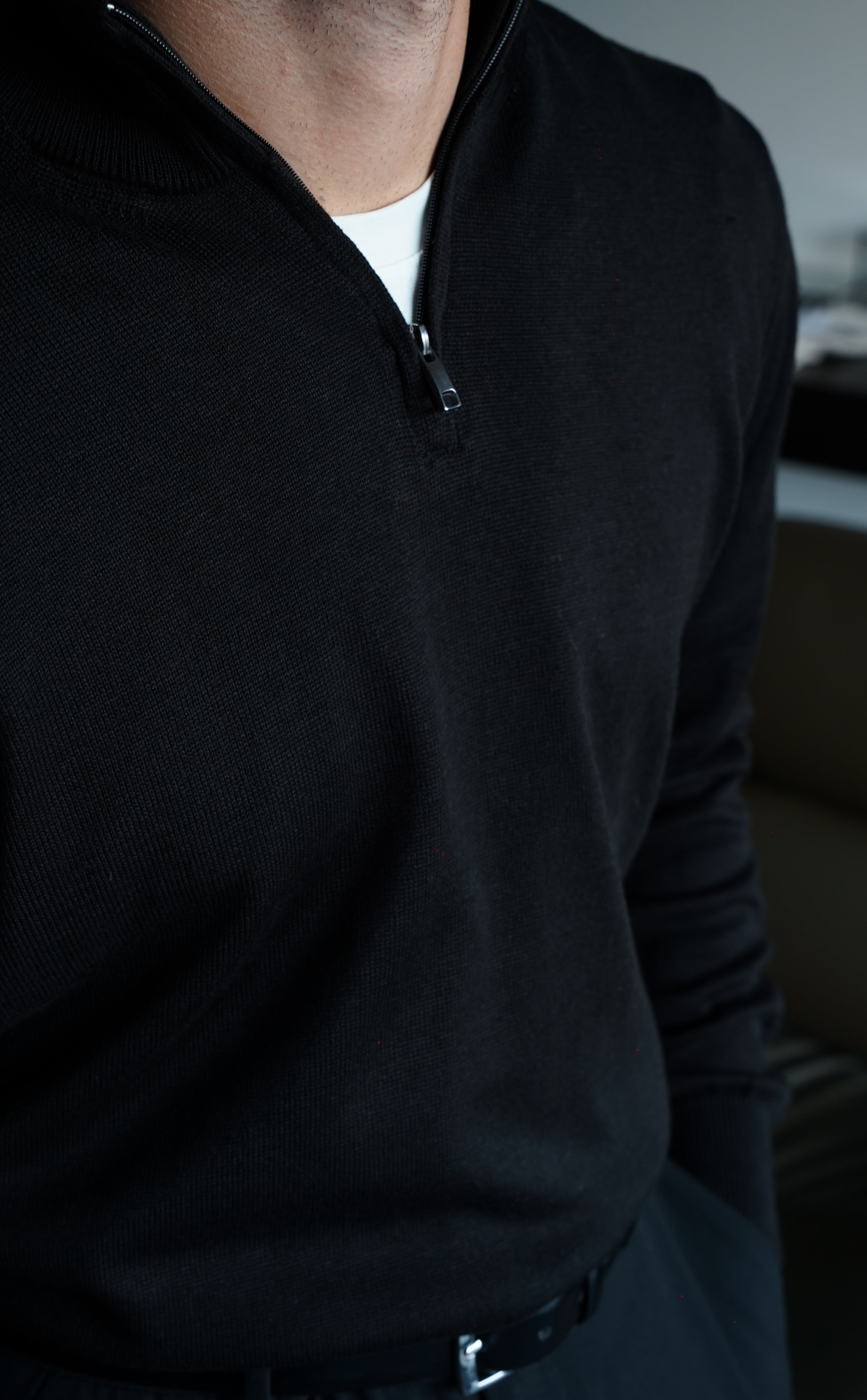 Merino Blend Half Zip Siyah Knit FW5835