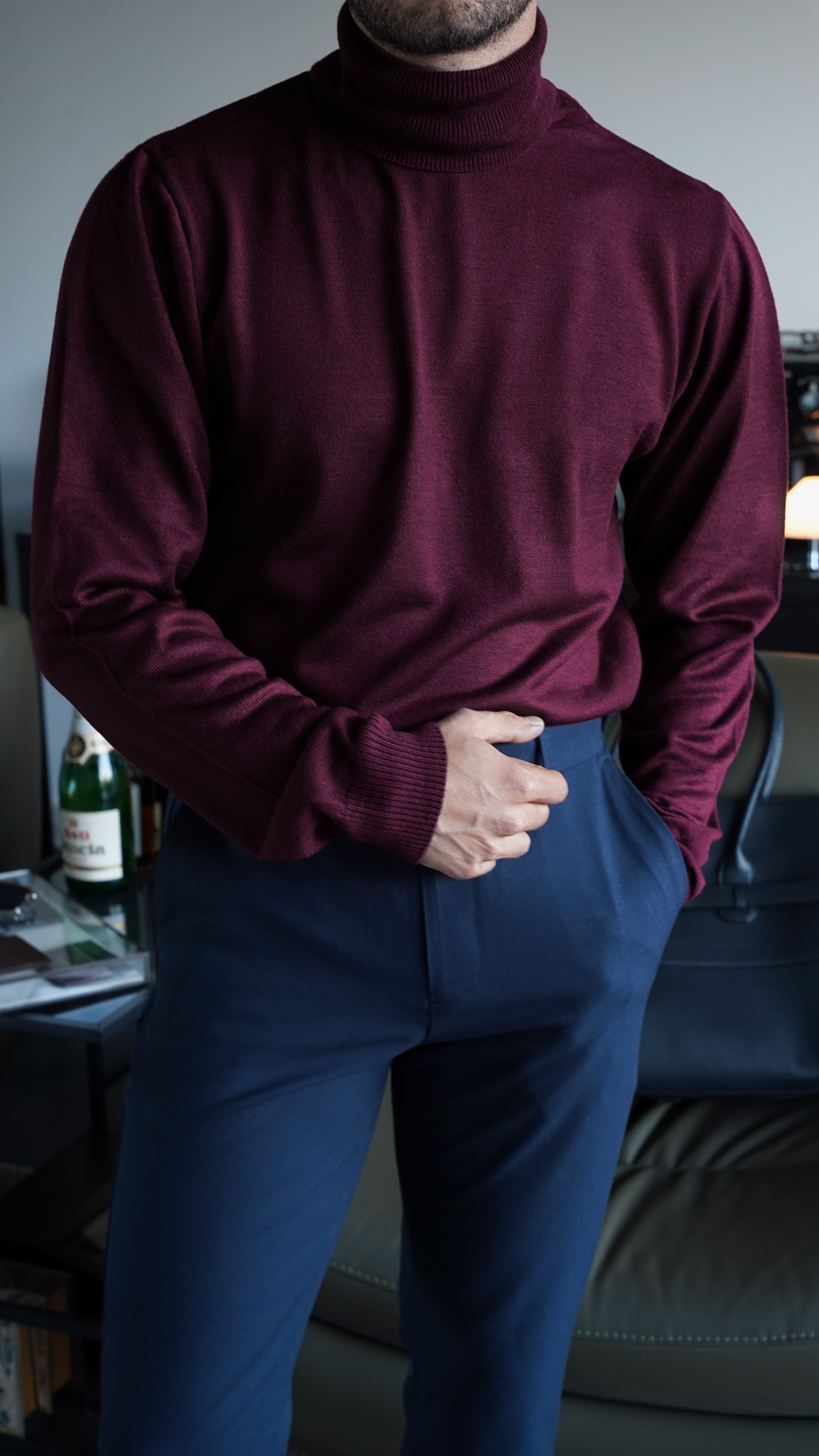 Bordeaux Roll Neck Tam Balıkçı Kazak FW5862
