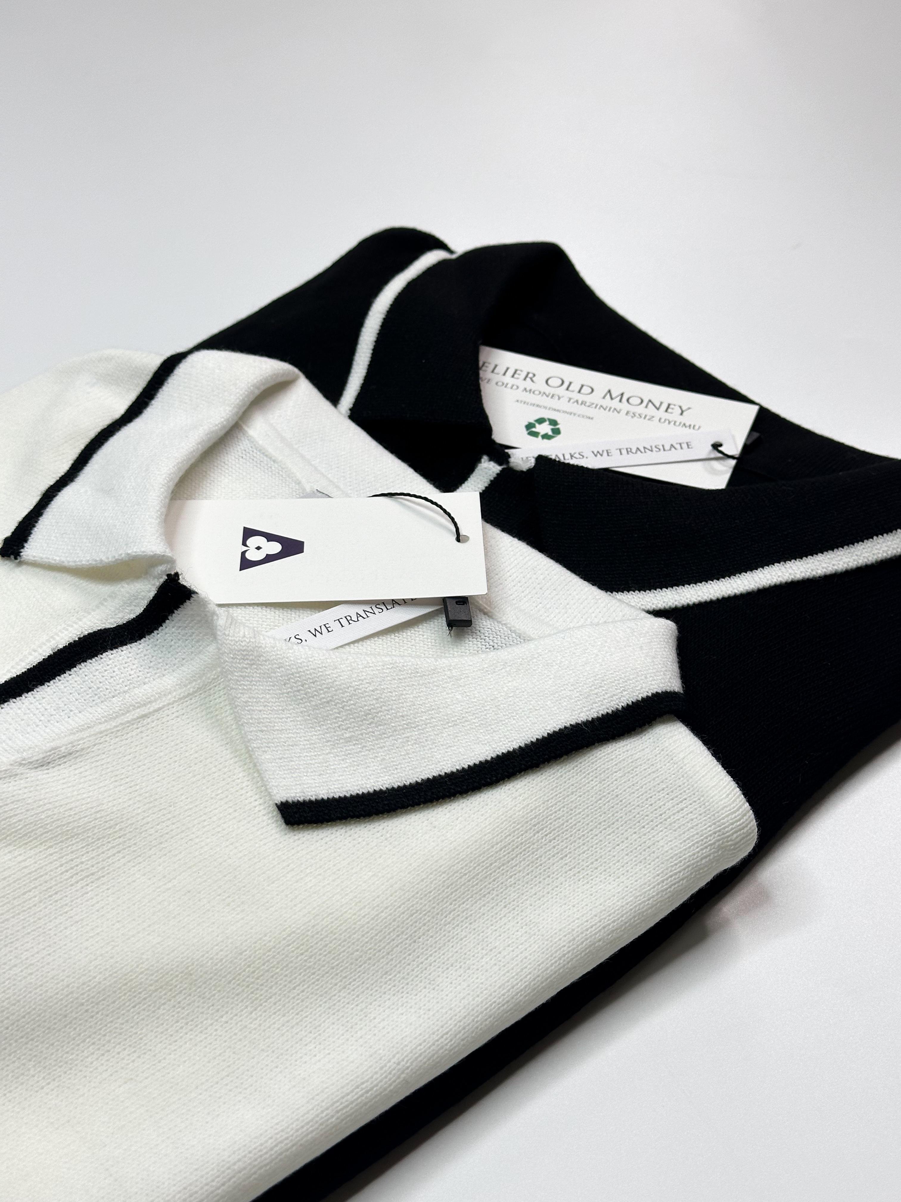 Triko Yaka Çizgili Siyah Polo Yaka T-shirt 5377