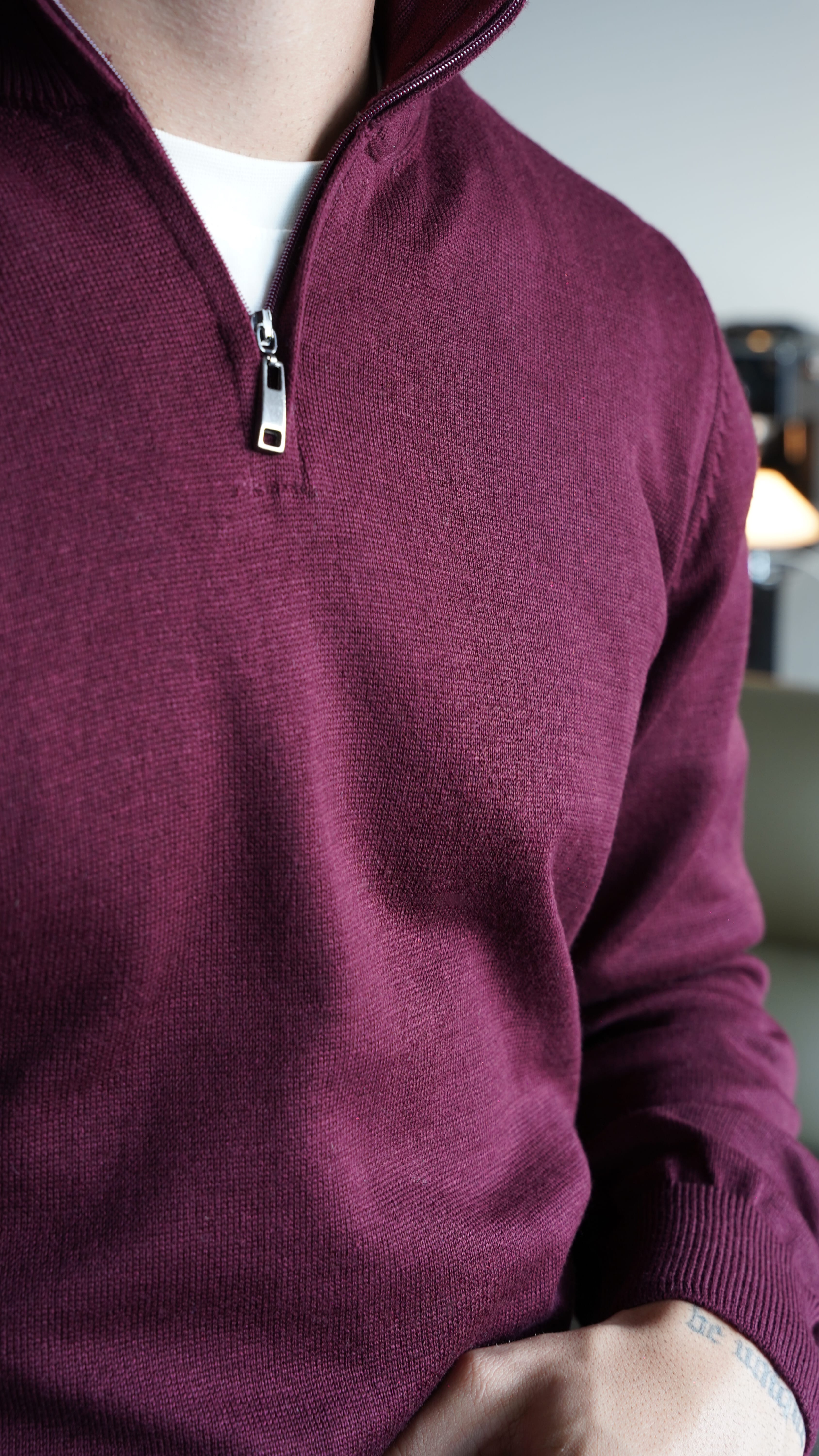 Merino Blend Half Zip Bordo Knit FW5834