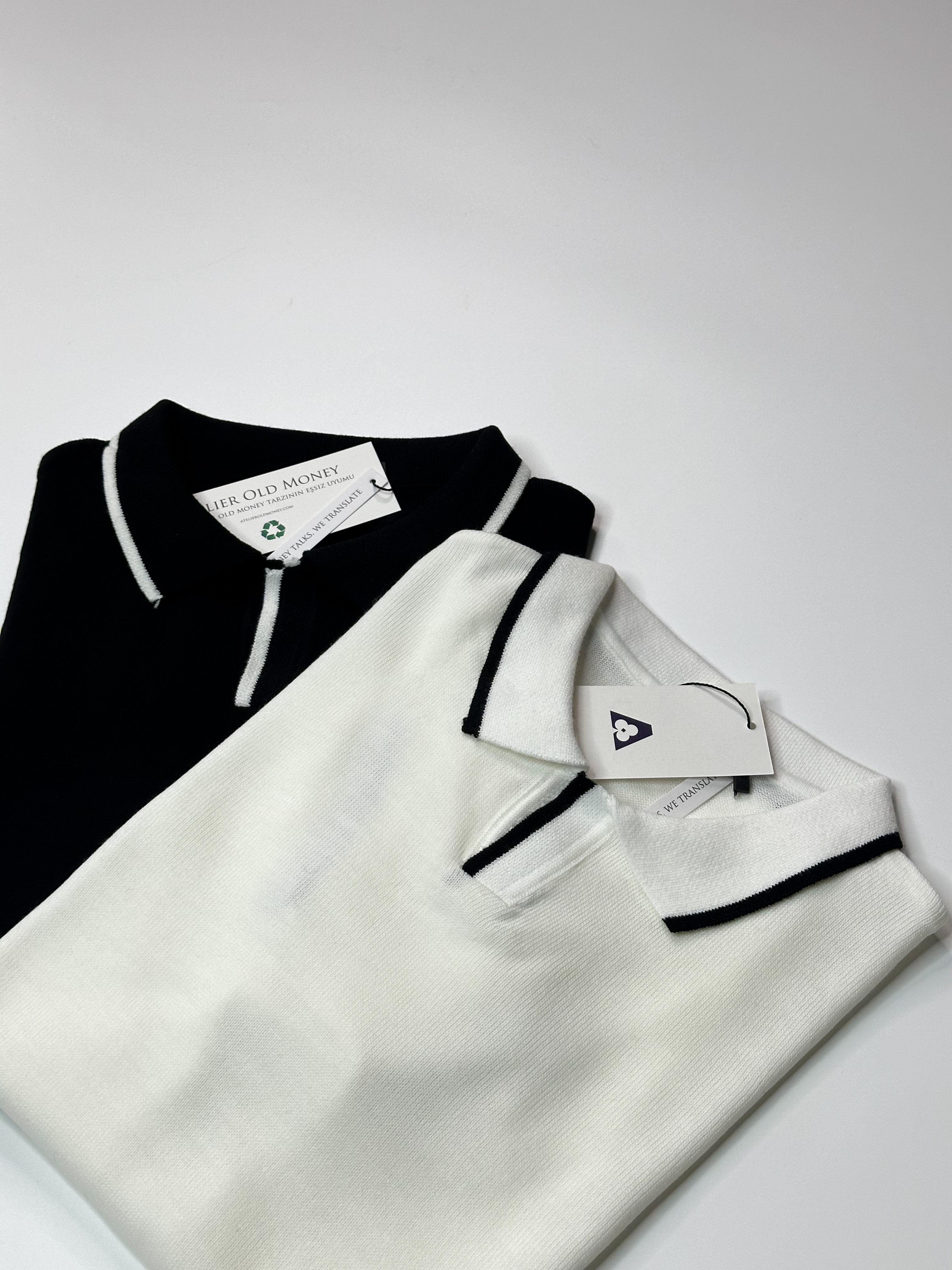 Triko Yaka Çizgili Siyah Polo Yaka T-shirt 5377