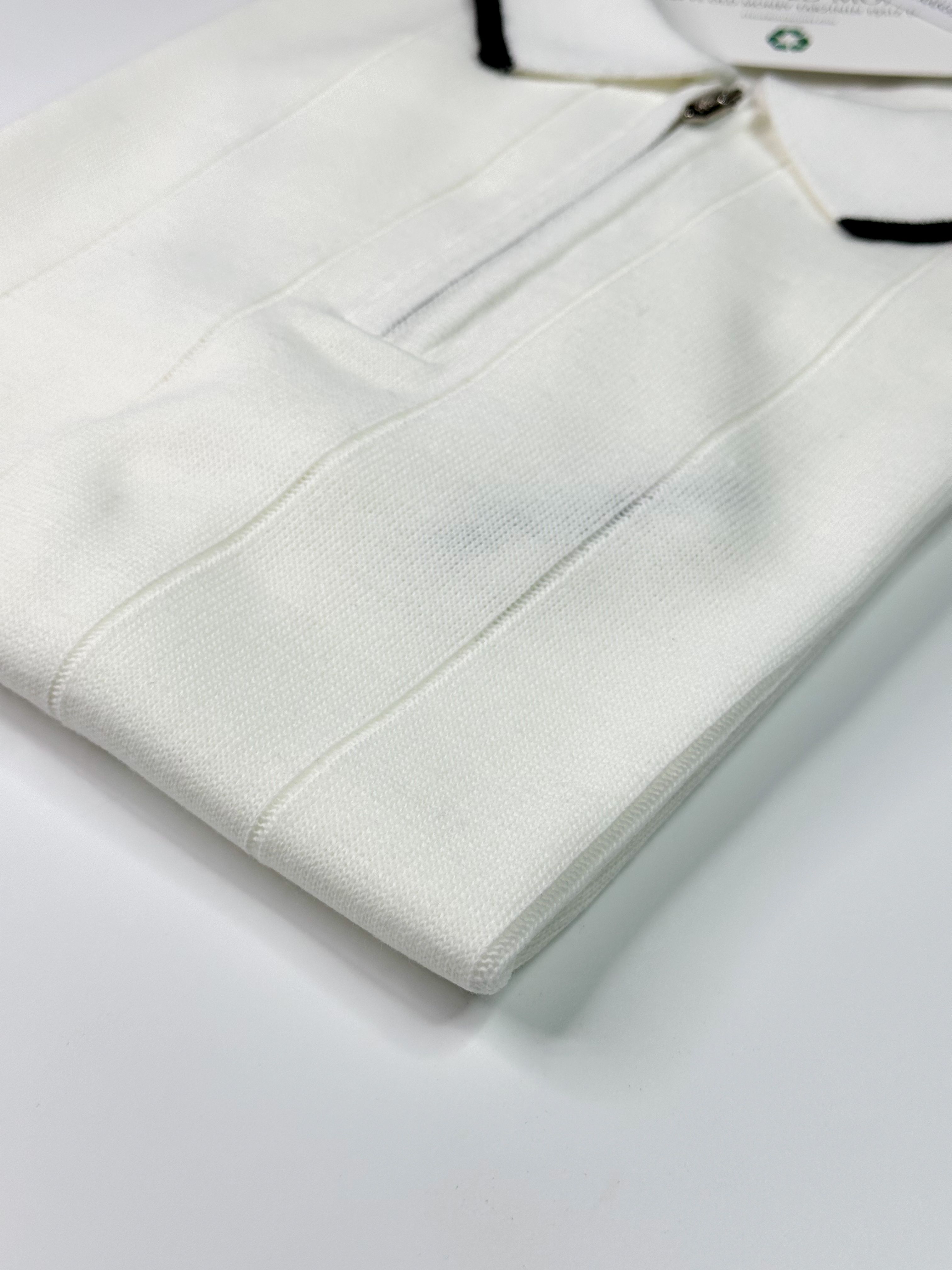 Fermuarlı Yaka Çizgili Beyaz Polo Yaka T-shirt 5422