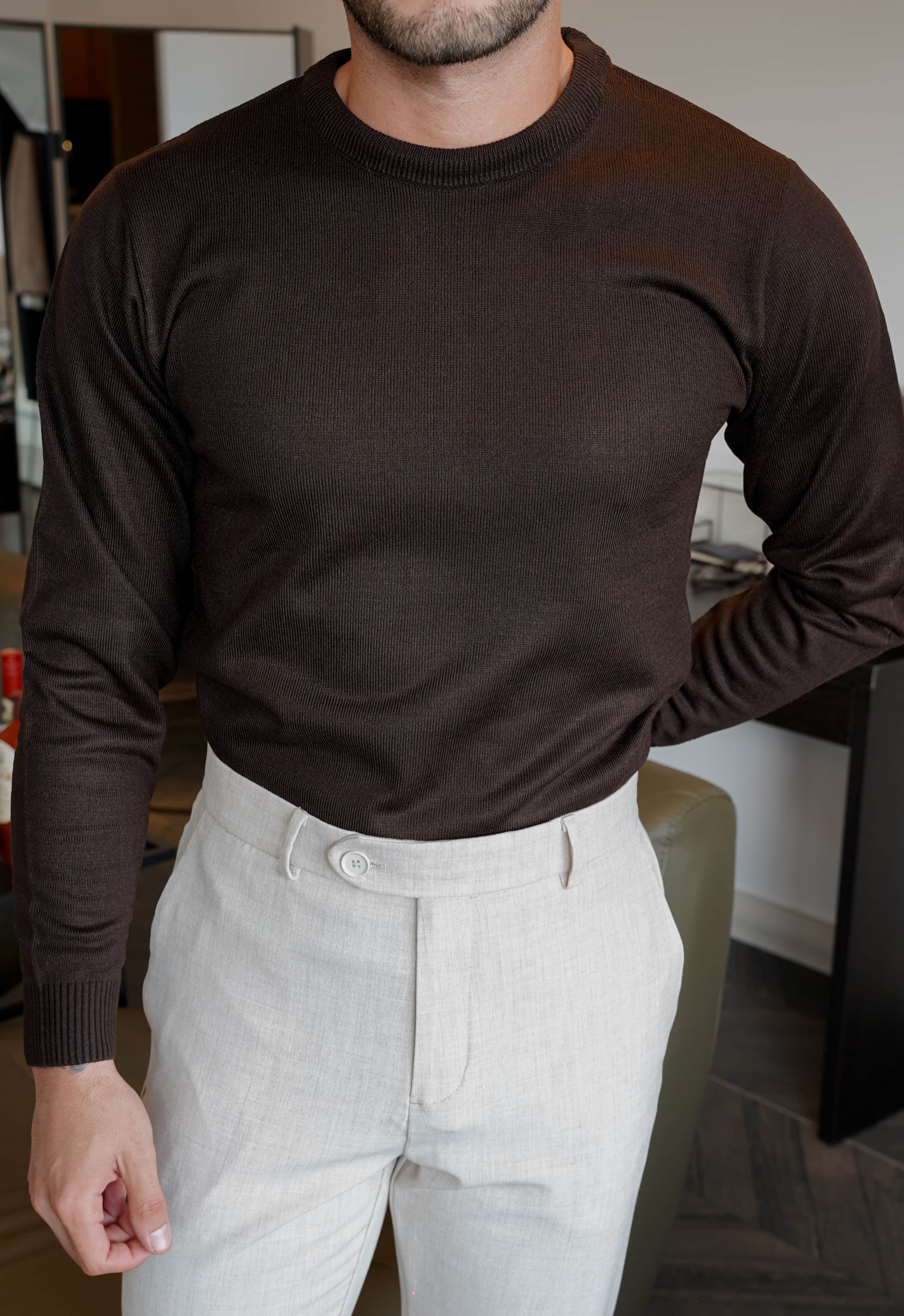 Pure Wool Basic Kahverengi Kazak FW5786