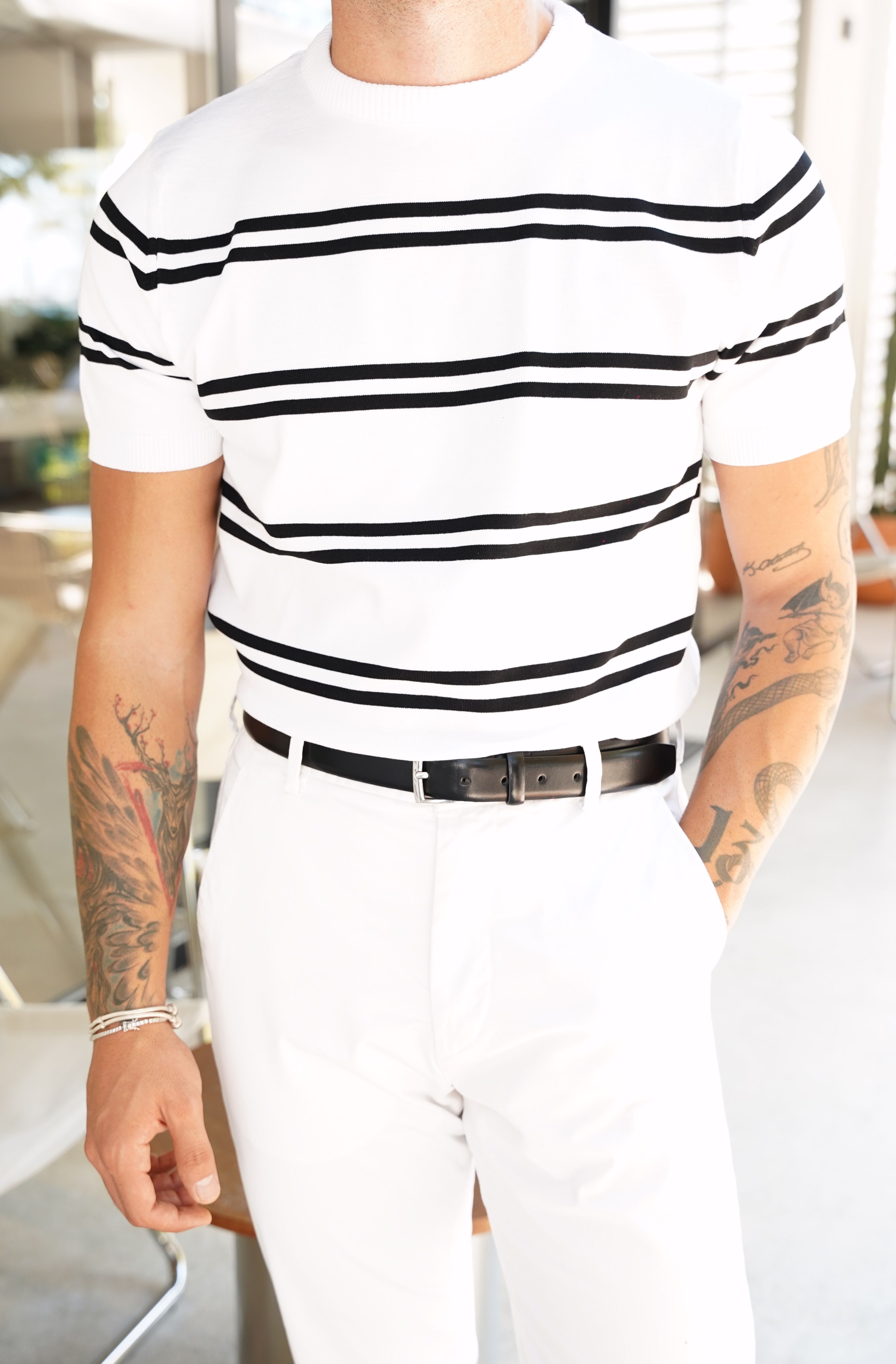 Çizgili Beyaz Triko T-shirt SS5754