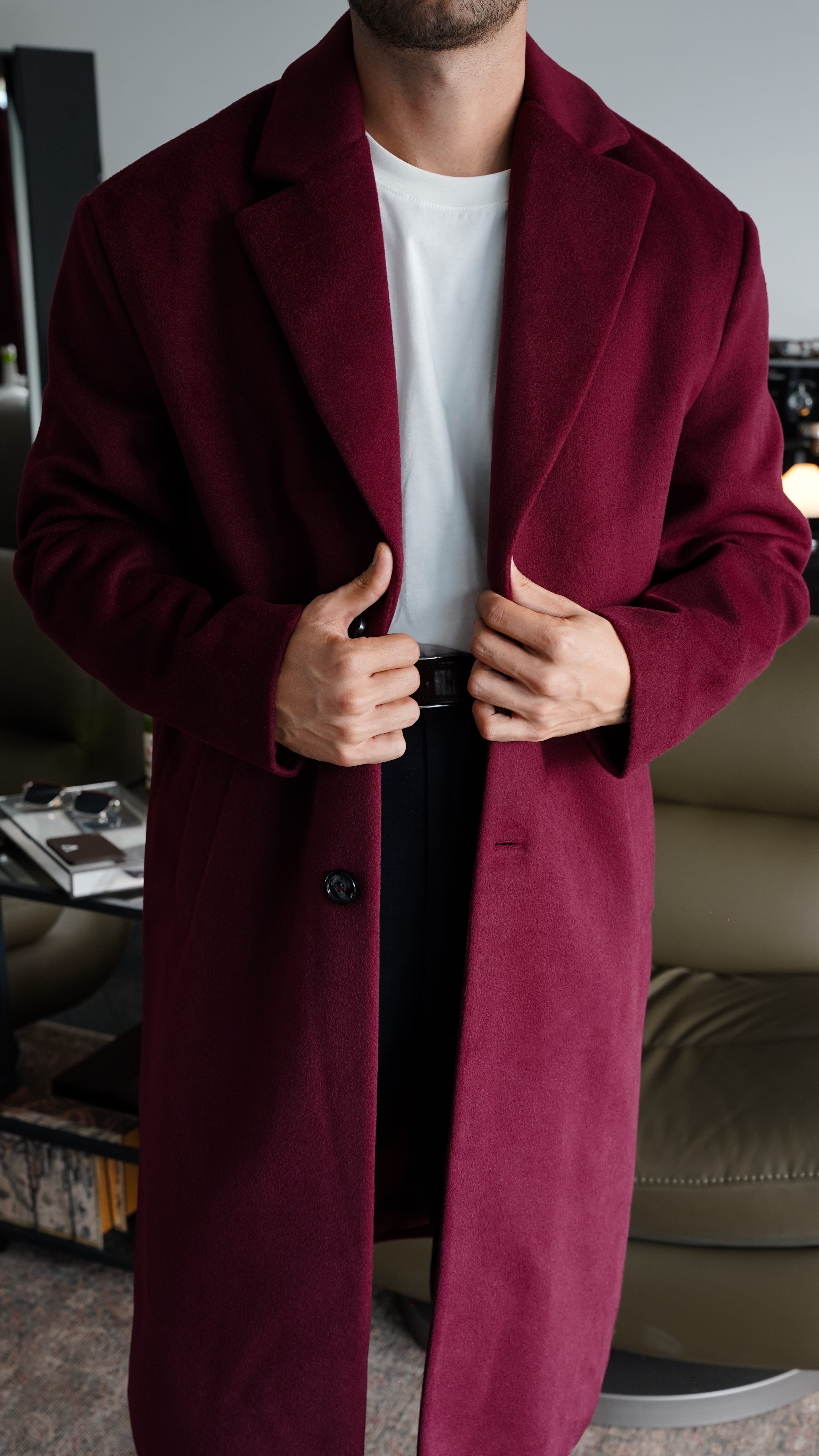 Wool Blend Classic Overcoat Bordo Kaban FW5853