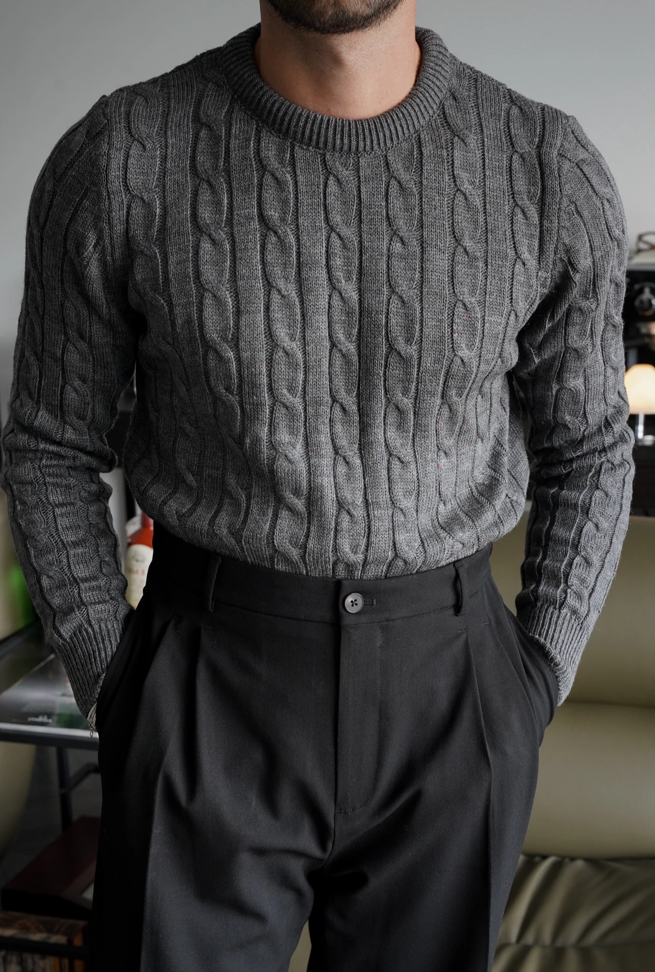 Harbor Cable Antrasit Örgü Kazak FW5878