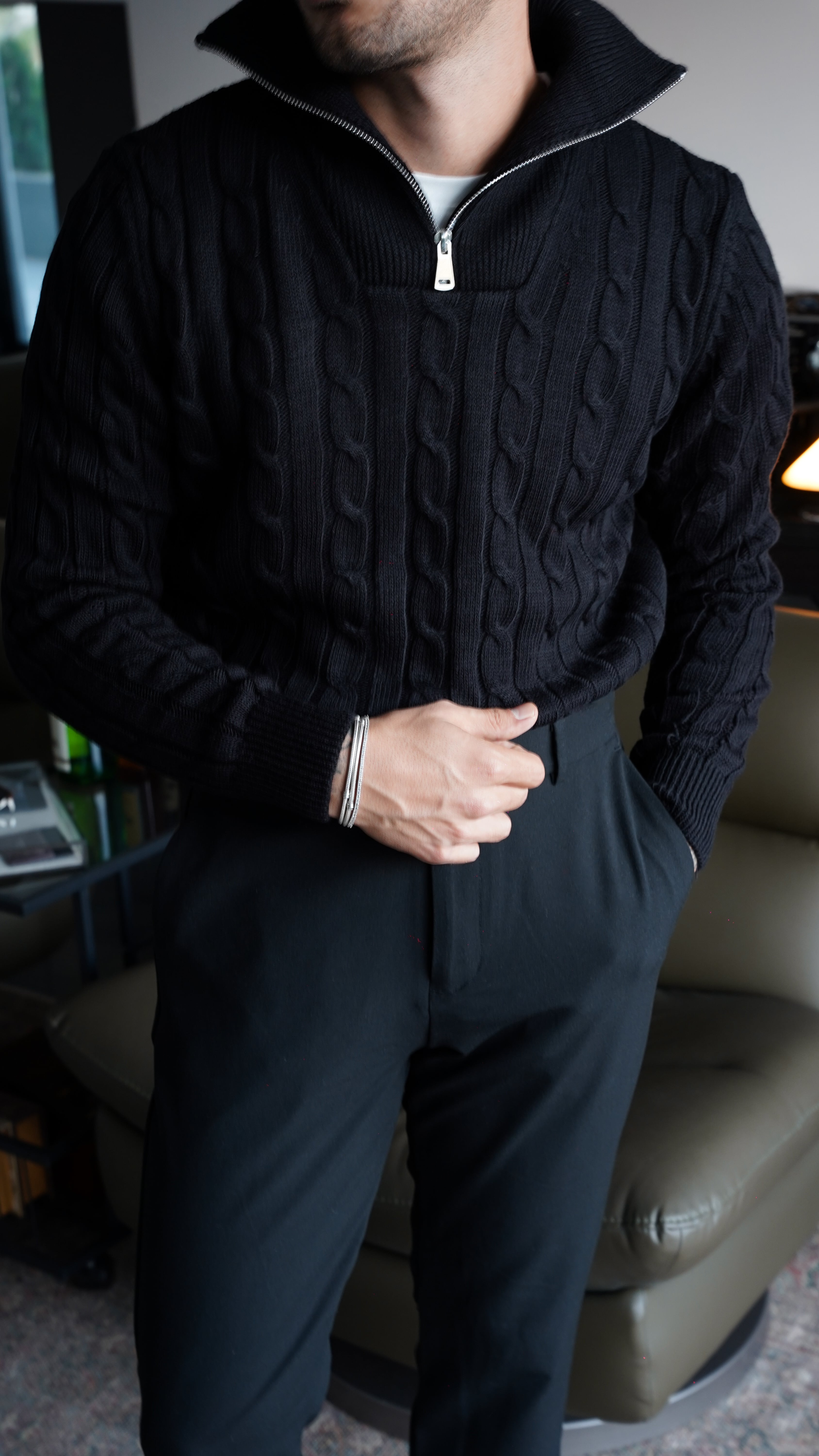 Oxford Balıkçı Fermuarlı Siyah Kazak FW5843
