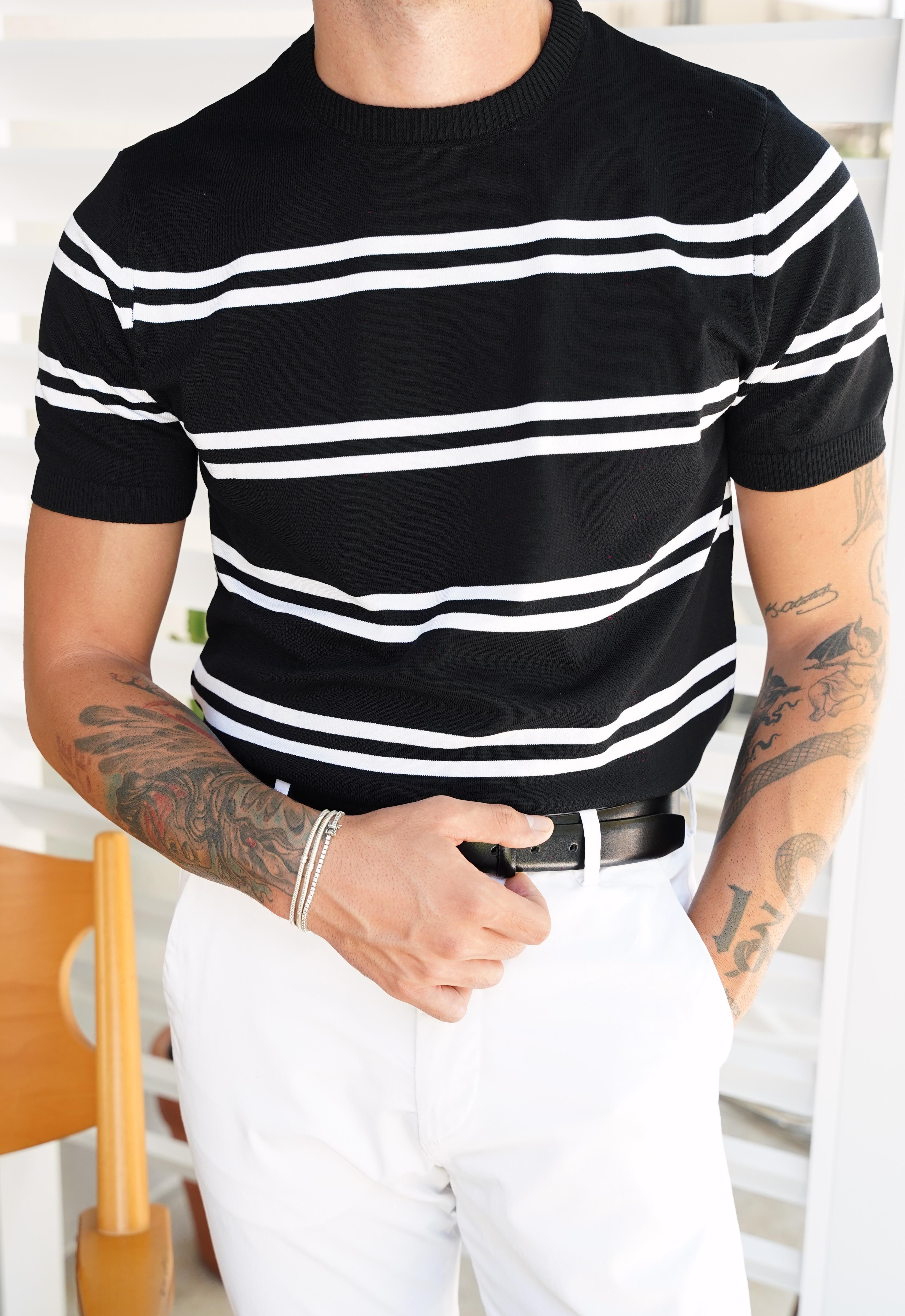 Çizgili Siyah Triko T-shirt SS5753