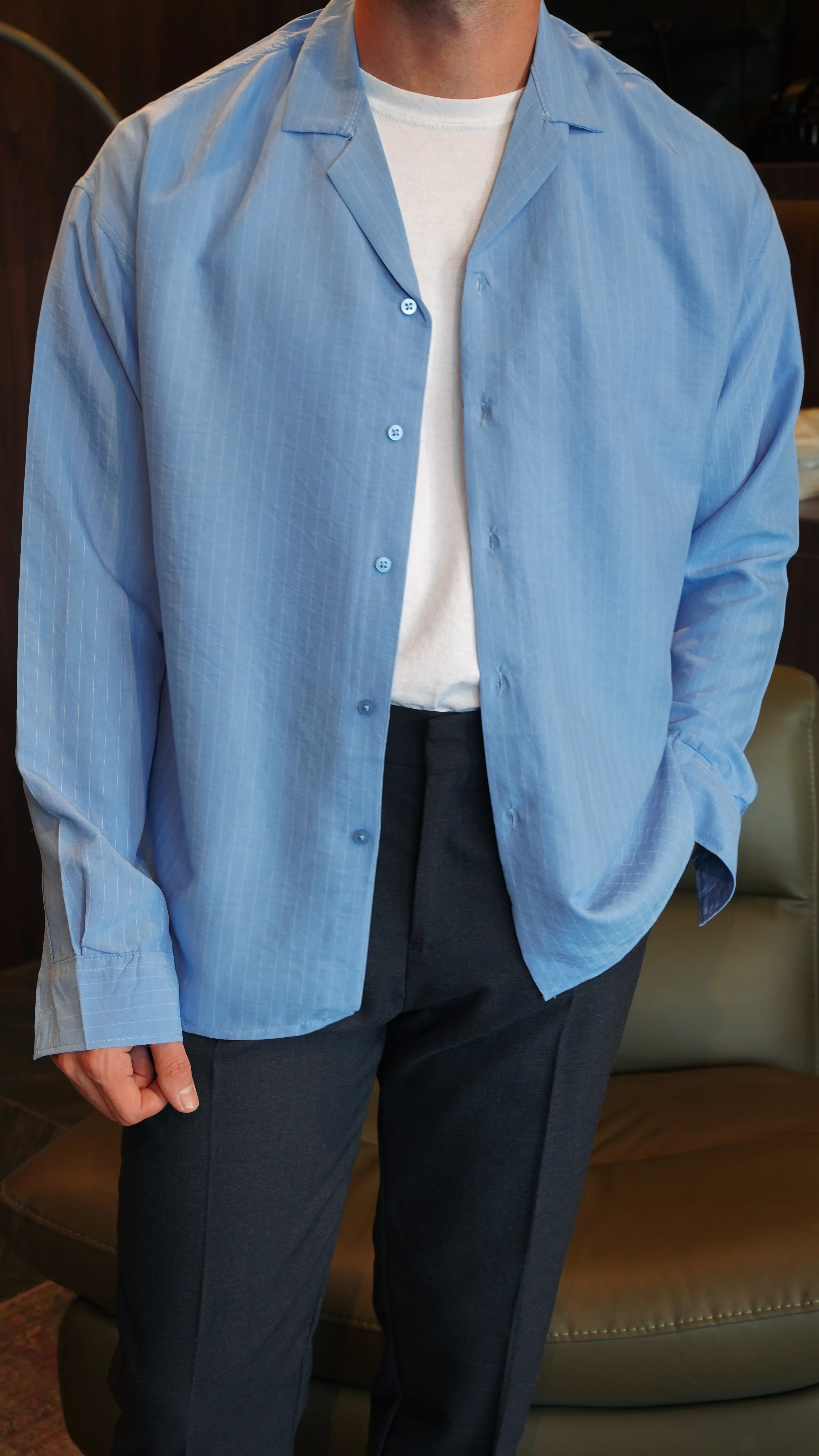 Bebek Mavisi Dikey Çizgili Gömlek FW5924