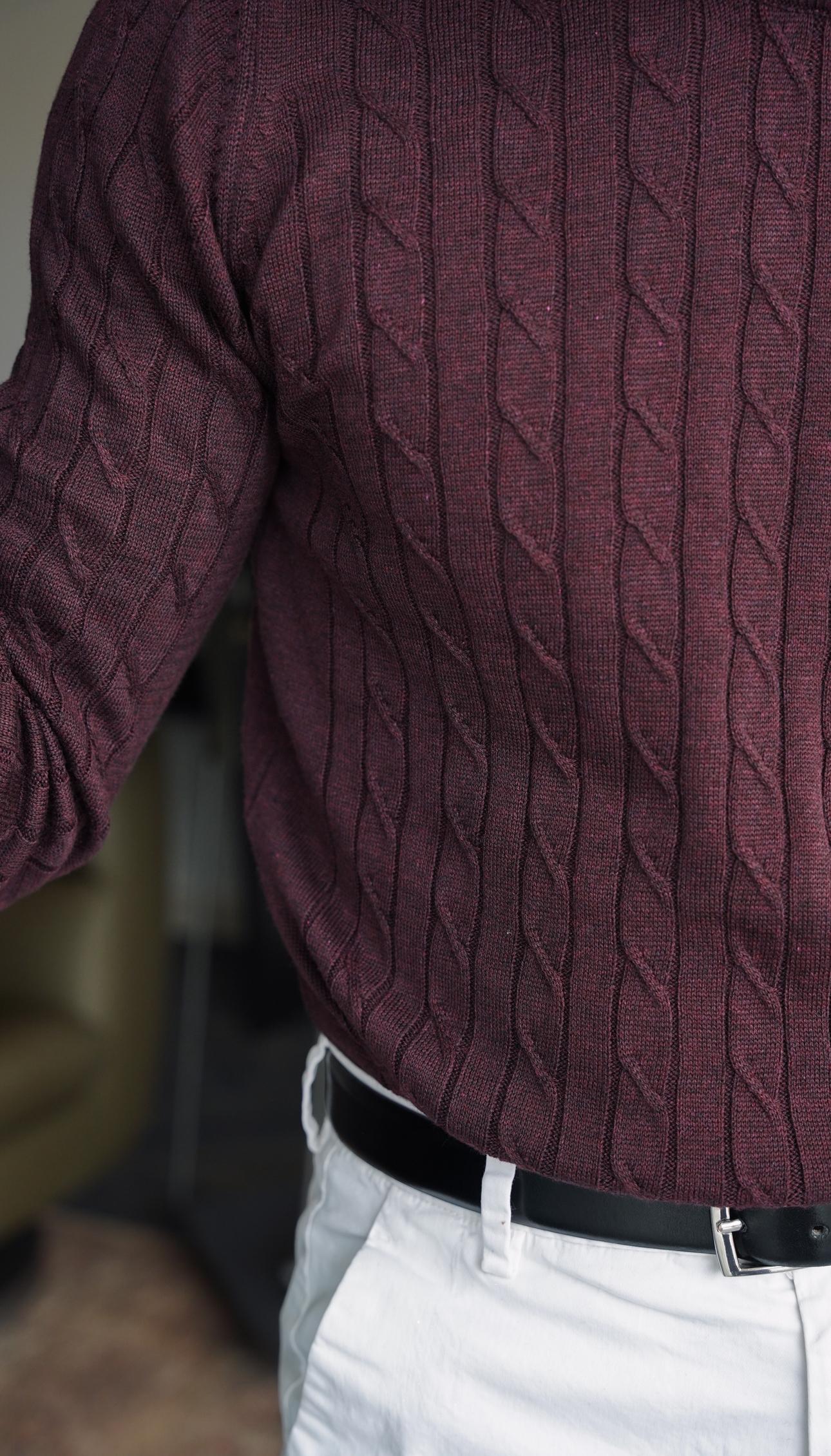 Cable Knit Bordo Triko Kazak FW5761
