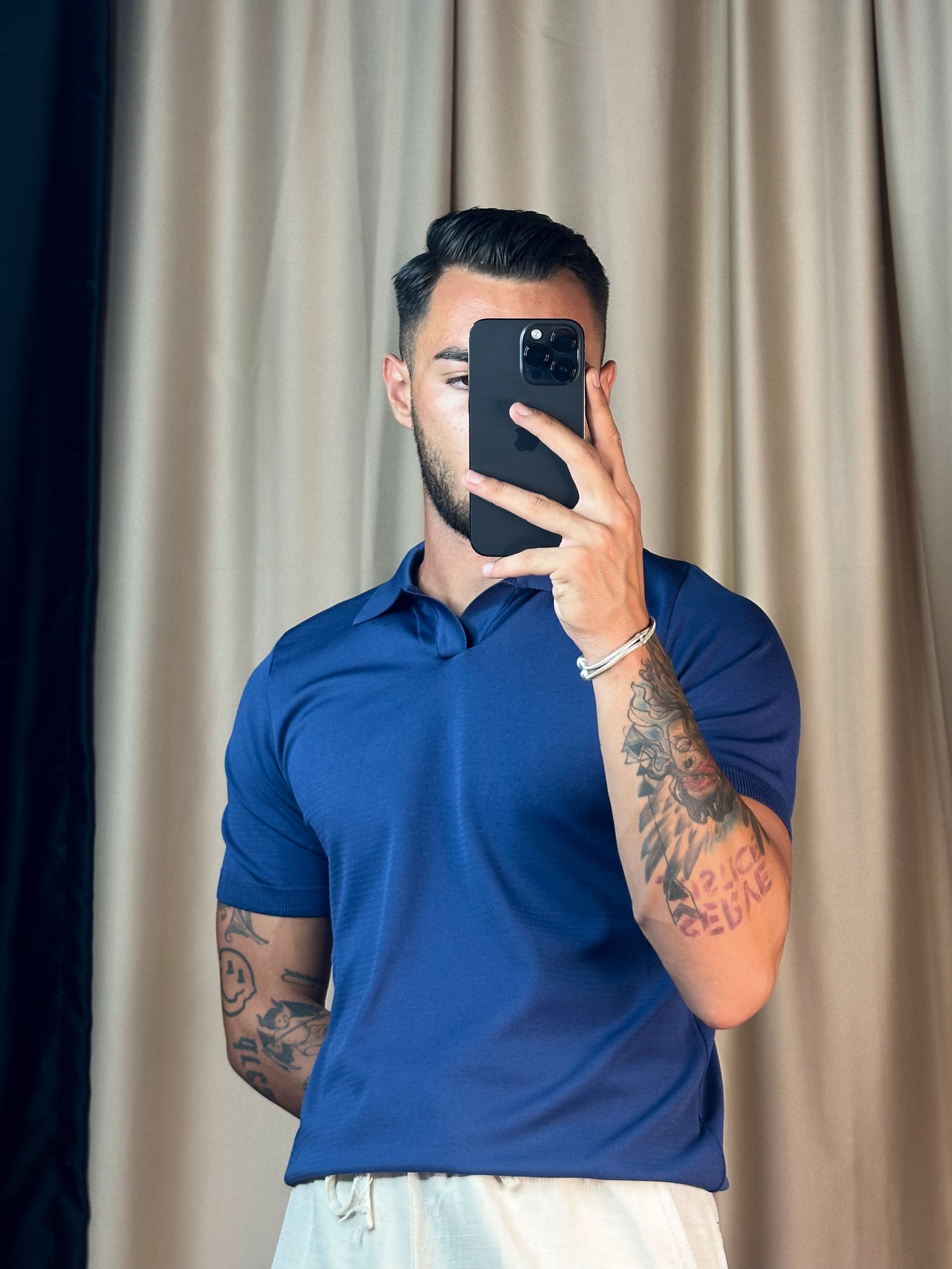 Basic Lacivert Merserize Polo Yaka T-shirt 5419