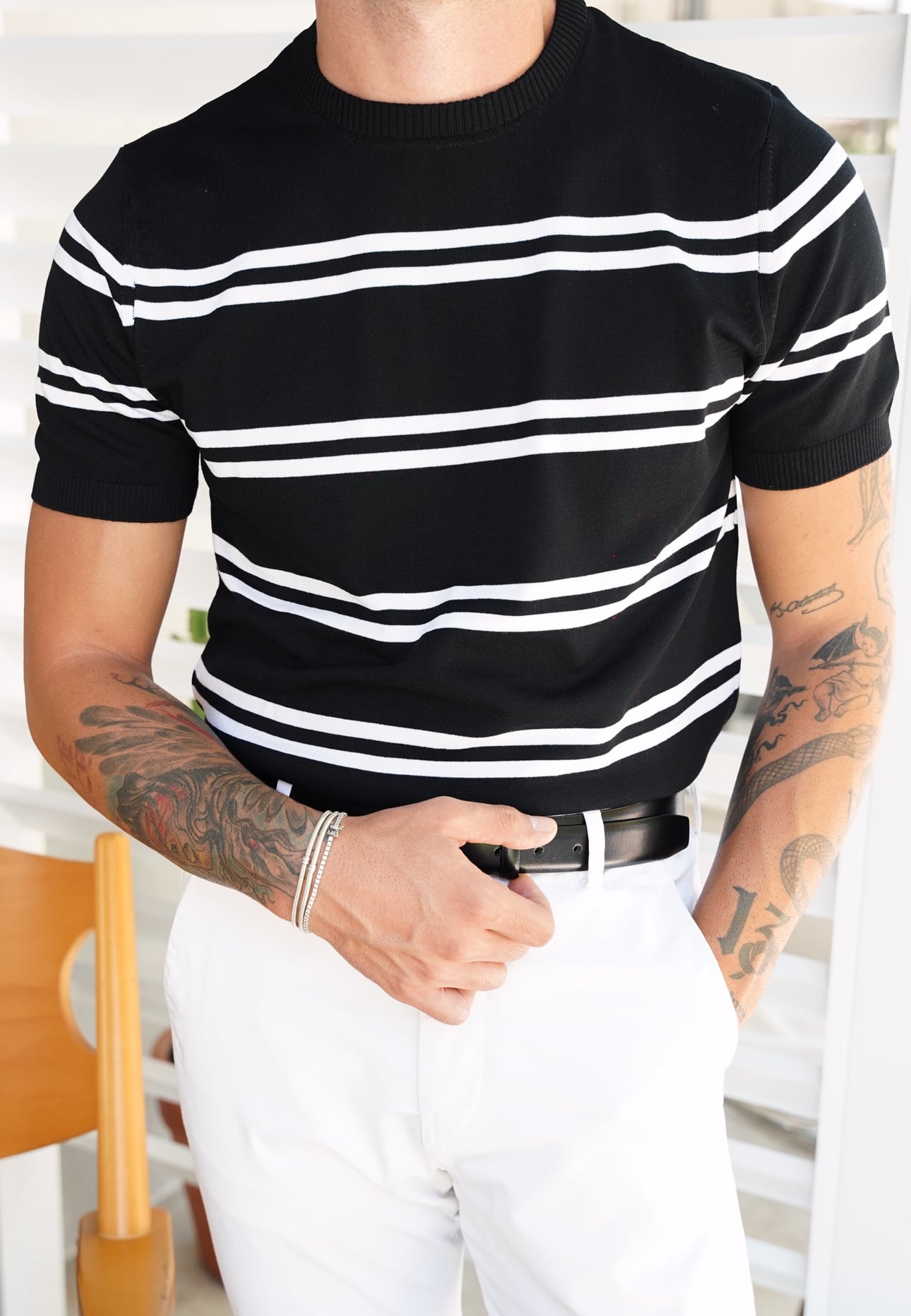 Çizgili Siyah Triko T-shirt SS5753