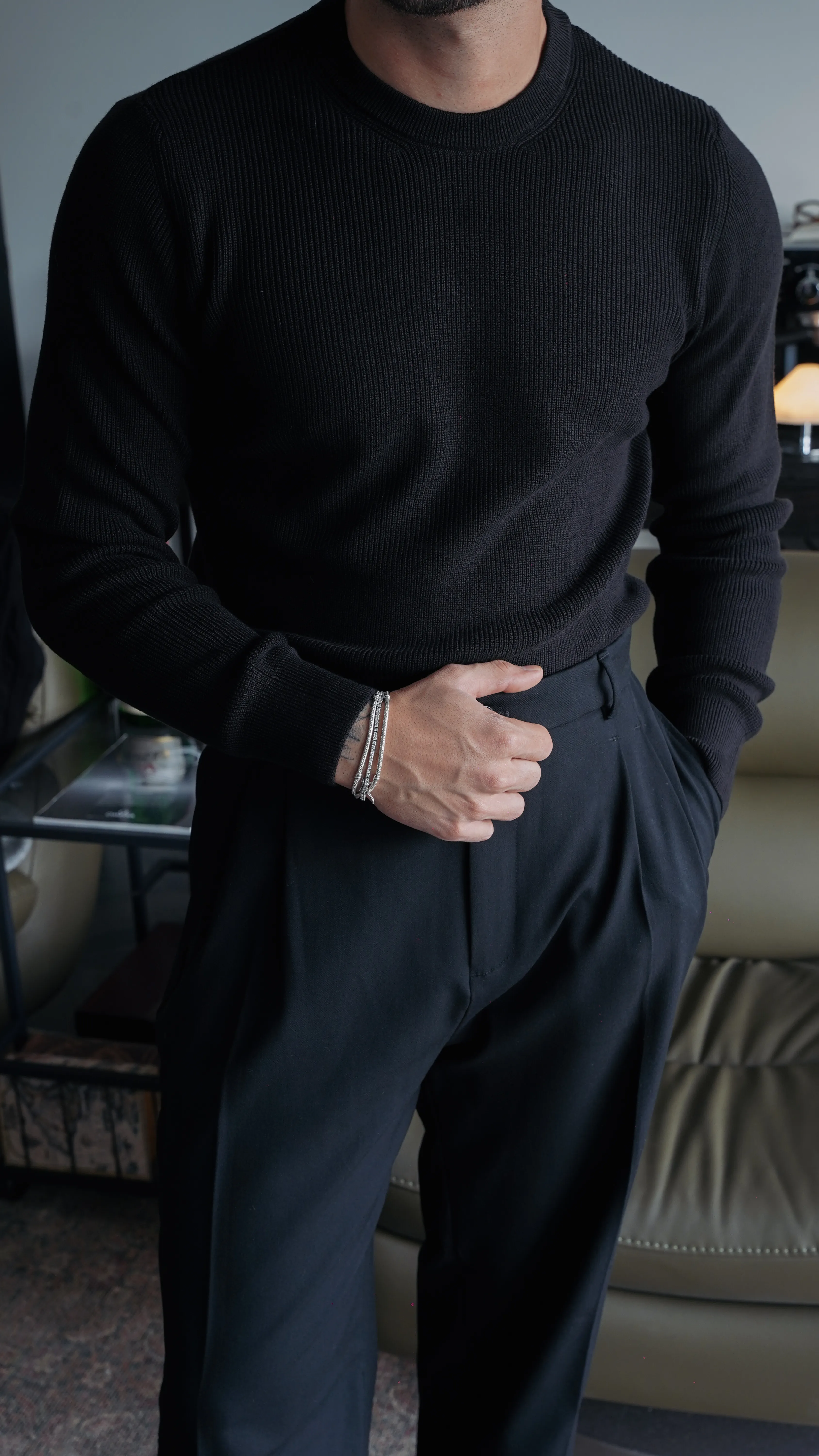 Siyah Selanik Örgü Kazak FW5883