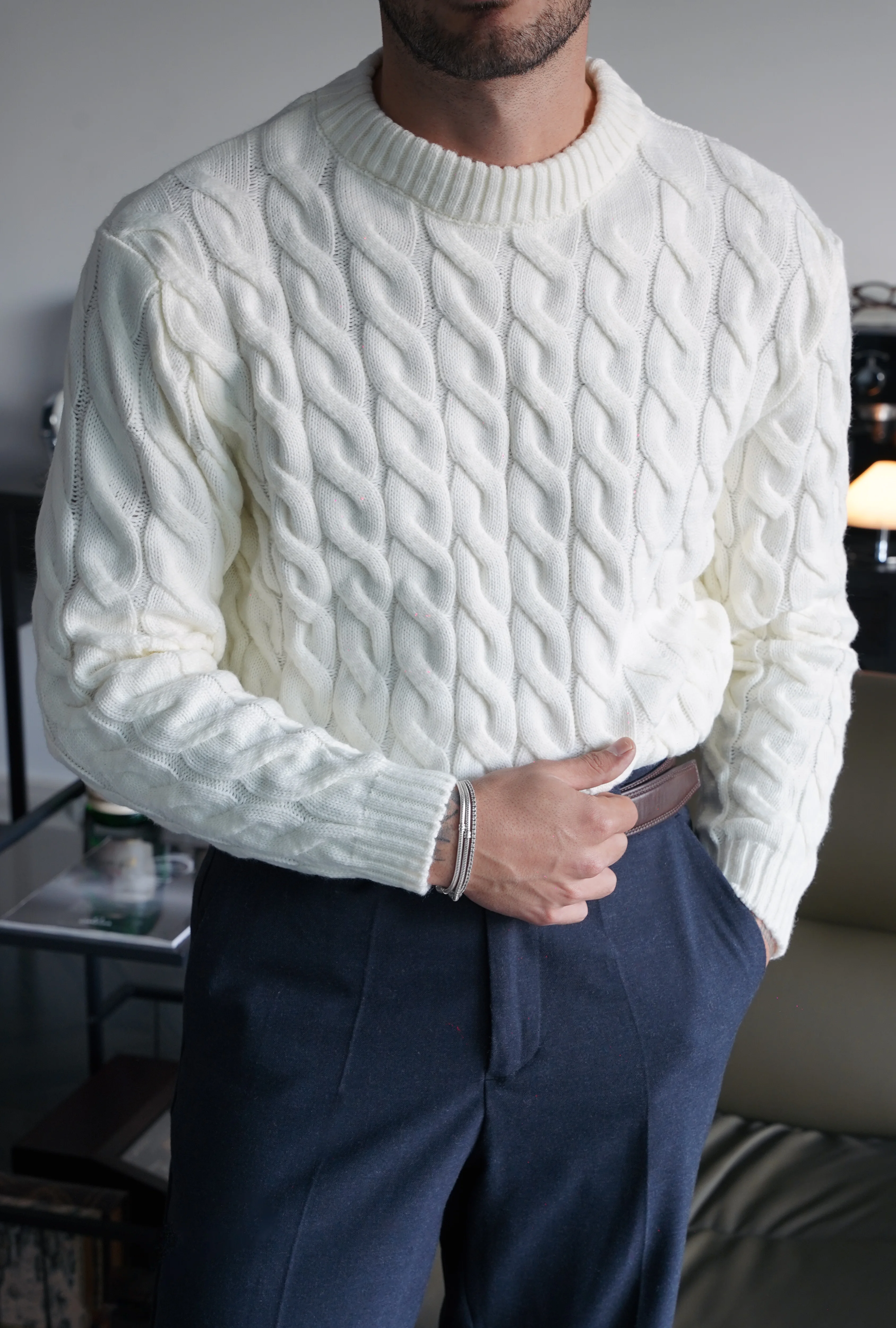 Beyaz Sac Örgü Soft Kazak FW5884