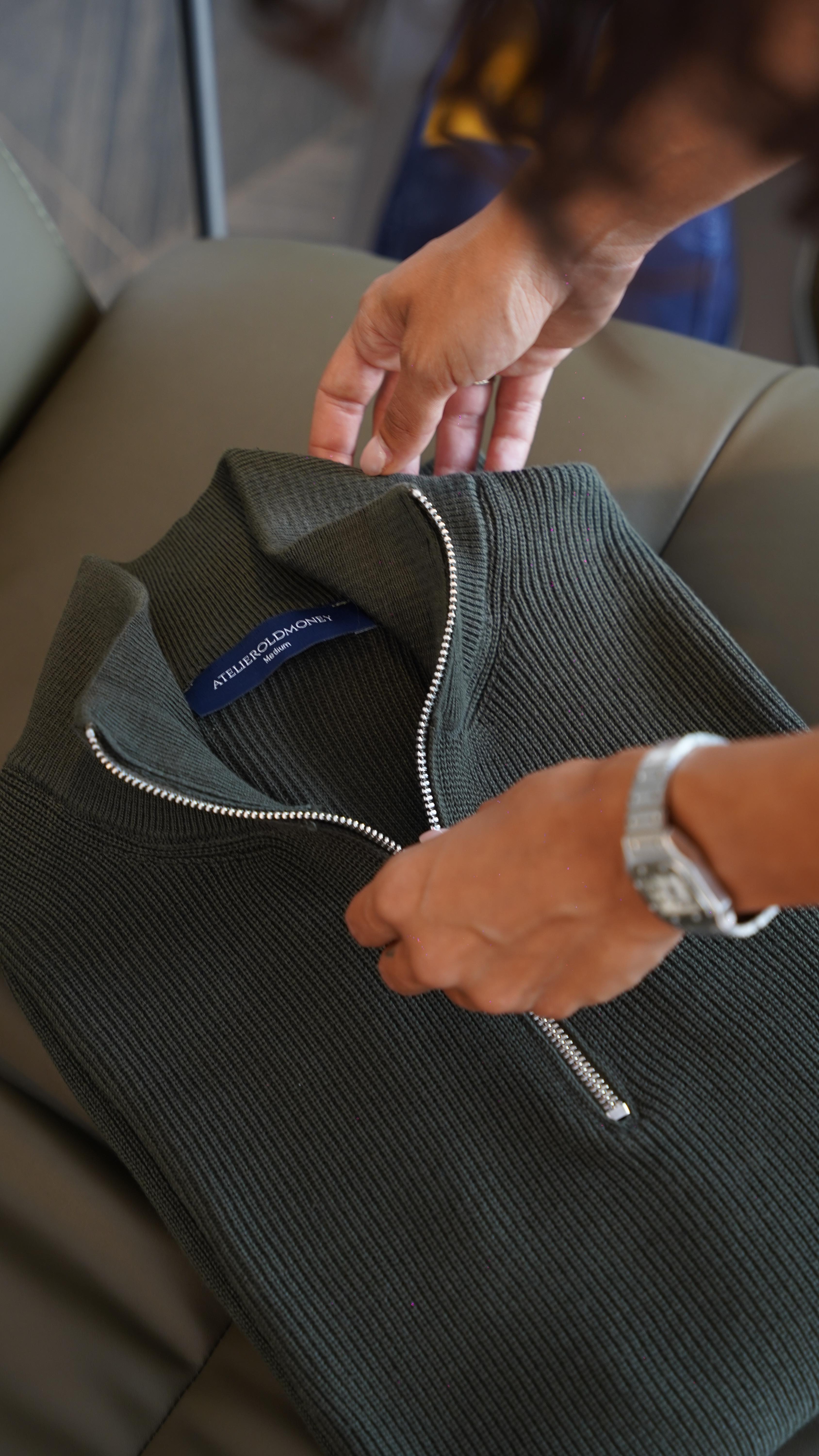 Half Zip Örgü Haki Kazak FW5765